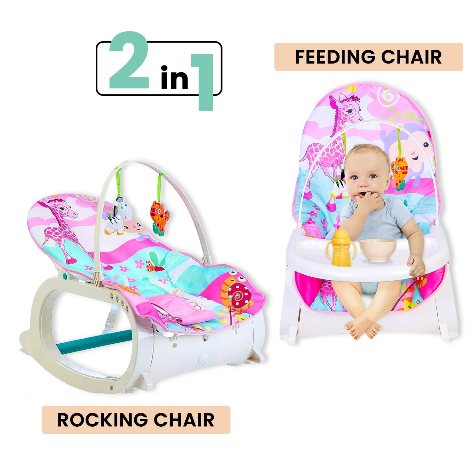 2 In 1 Rocker Cum Feeding Chair 20 Kg Pink