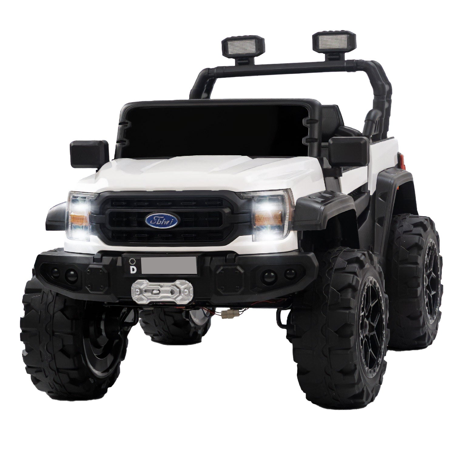 Baby Moo Ford 4X4 Battery Operated Electric Ride On Jeep Rechargeable 12V Battery With Remote Control LED Lights, Music & USB Port - White