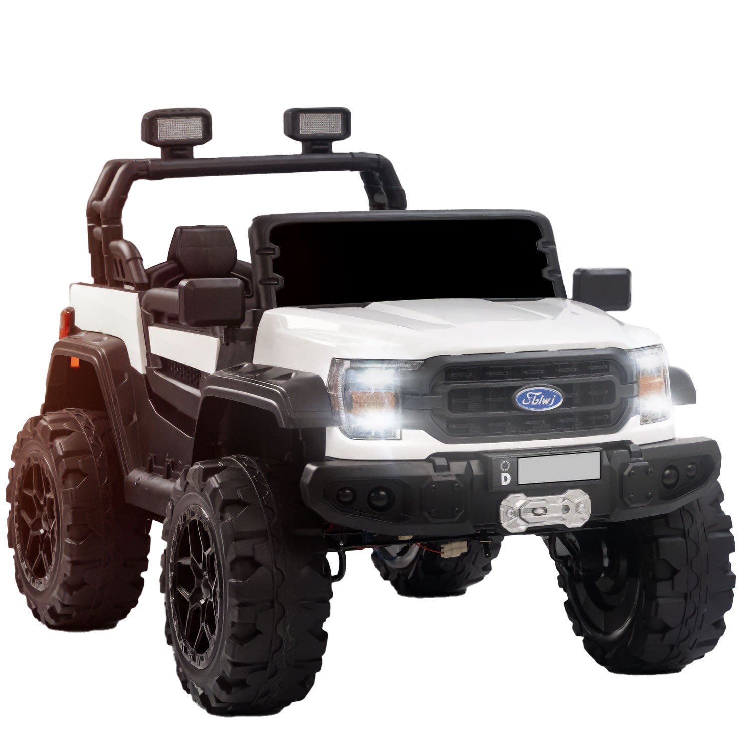 Baby Moo Ford 4X4 Battery Operated Electric Ride On Jeep Rechargeable 12V Battery With Remote Control LED Lights, Music & USB Port - White