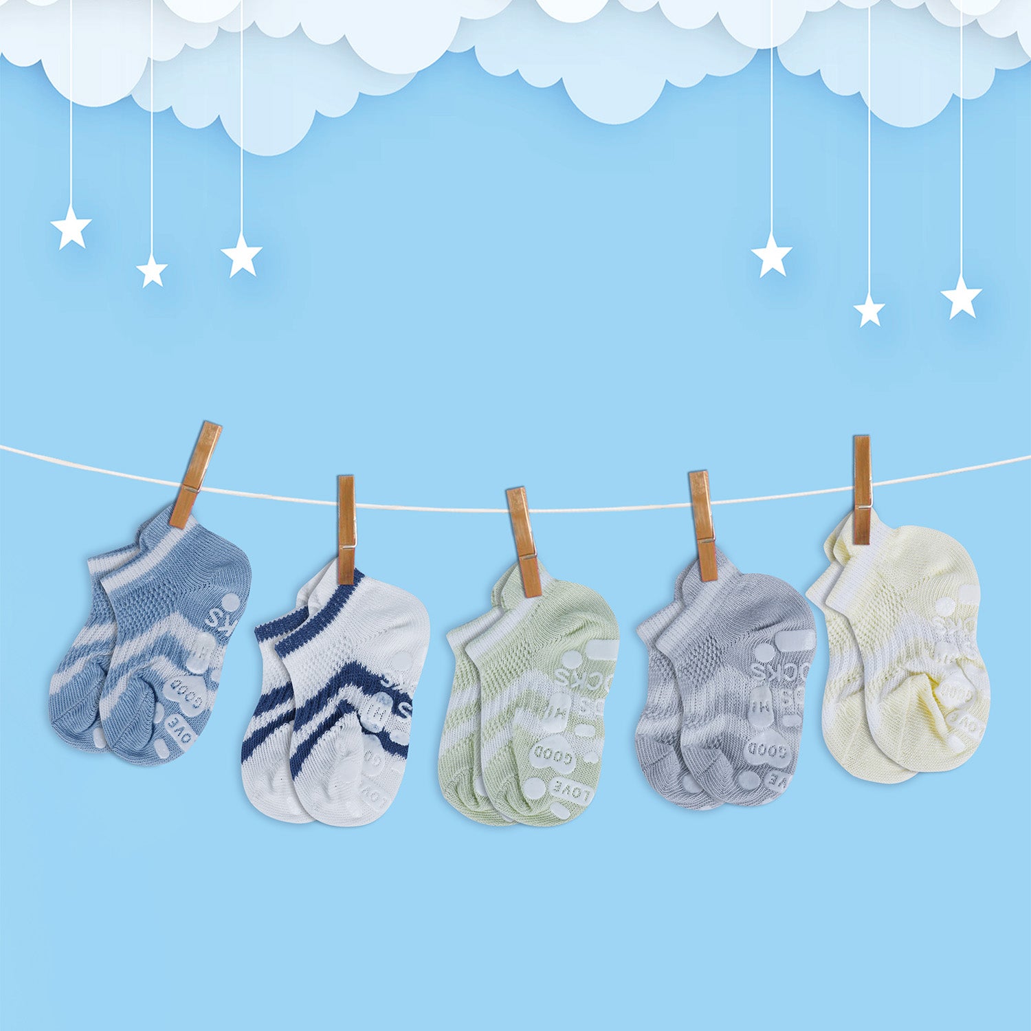 Baby Moo Striped Comfy Anti-Skid Adorable 5 Pack Socks - Multicolour - Baby Moo