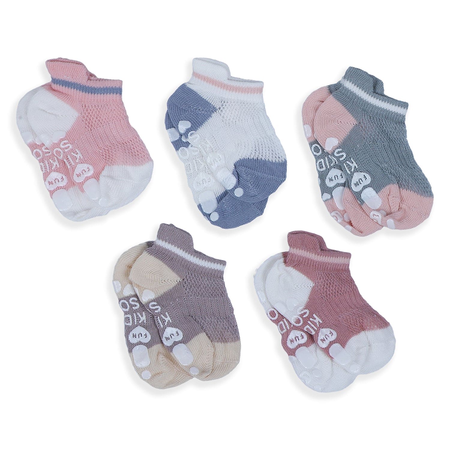 Baby Moo Colour Blocked Soft Anti-Skid Adorable 5 Pack Socks - Multicolour - Baby Moo