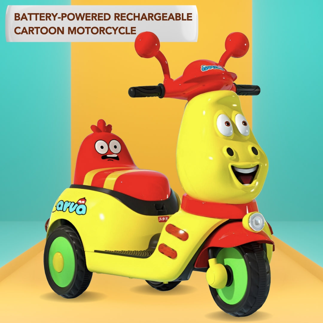 Baby Moo Whimsical Cartoon Kids Electric 3-Wheel Ride-On Bike Motorcycle Scooter Rechargeable Battery-Powered with Music & Lights - Yellow