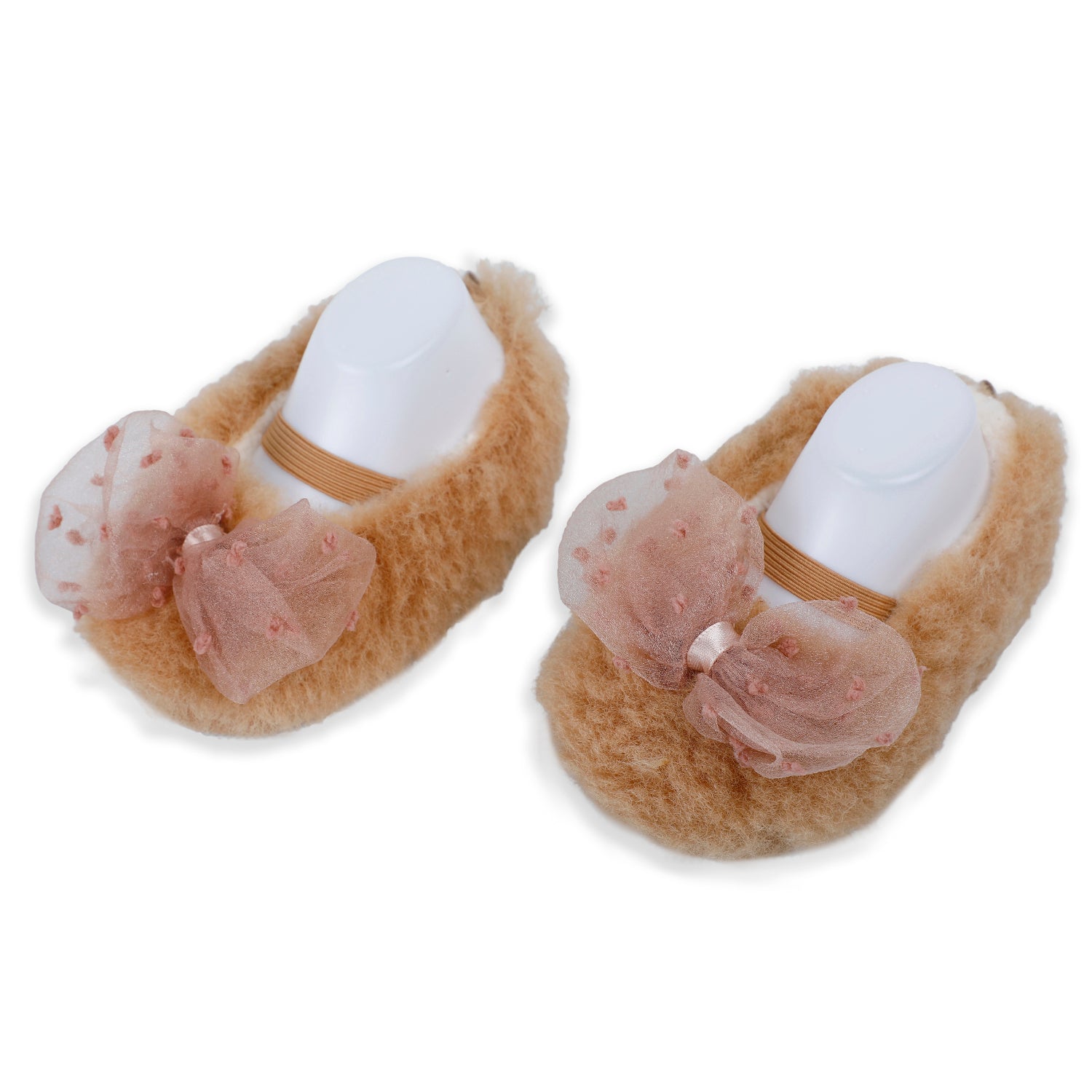 Baby Moo Bow Applique Warm Furry Booties - Brown - Baby Moo
