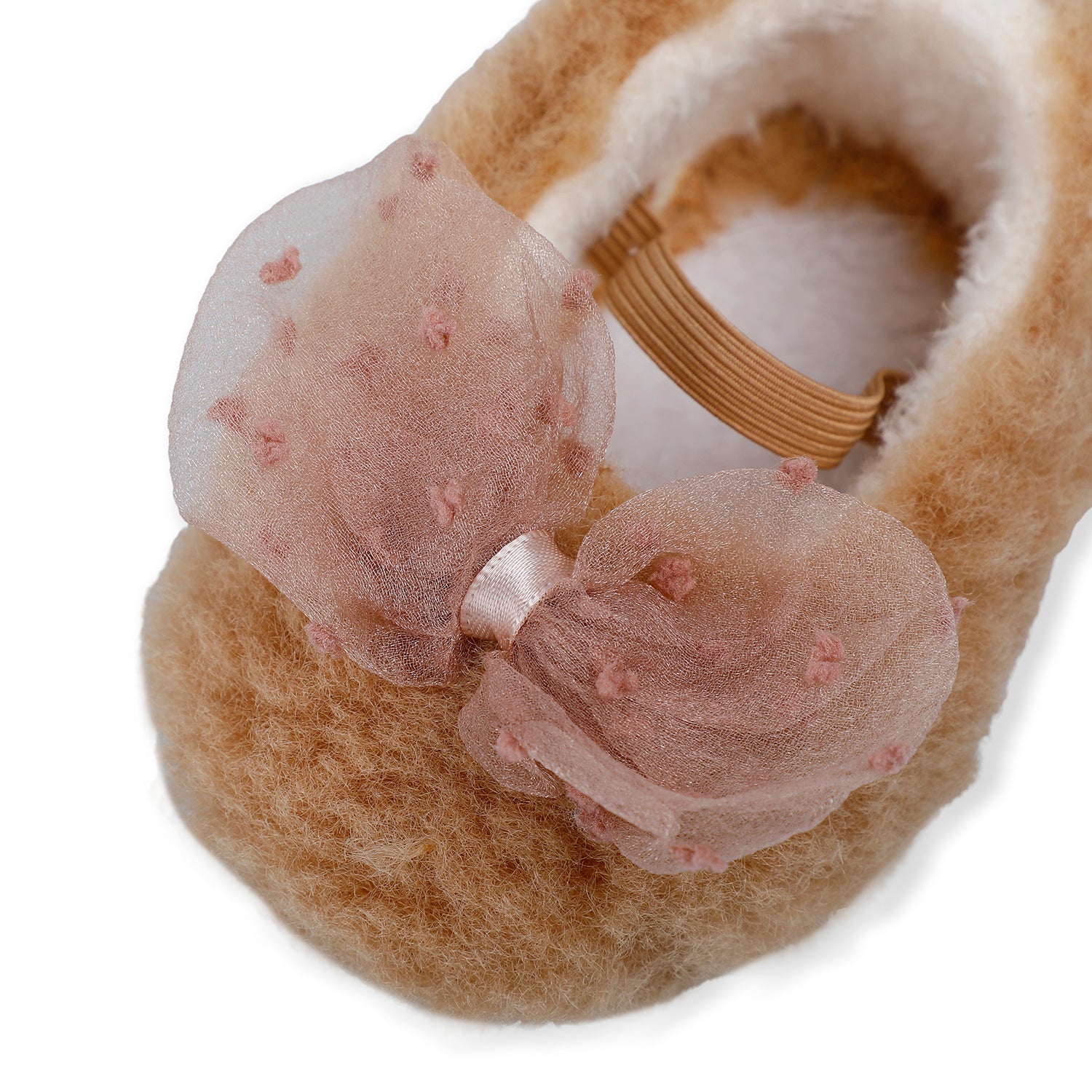 Baby Moo Bow Applique Warm Furry Booties - Brown - Baby Moo