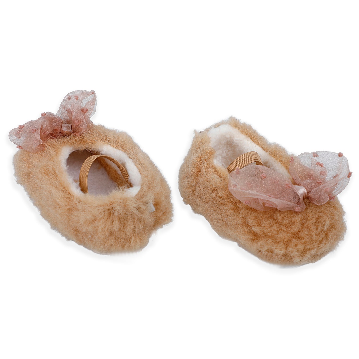 Baby Moo Bow Applique Warm Furry Booties - Brown - Baby Moo