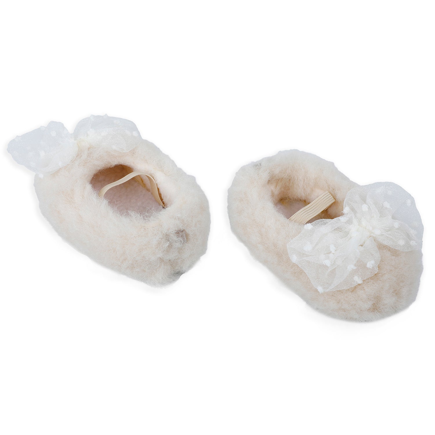 Baby Moo Bow Applique Warm Furry Booties - Cream - Baby Moo