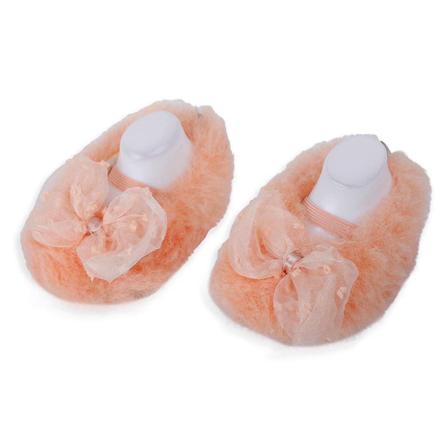 Baby Moo Bow Applique Warm Furry Booties - Peach - Baby Moo