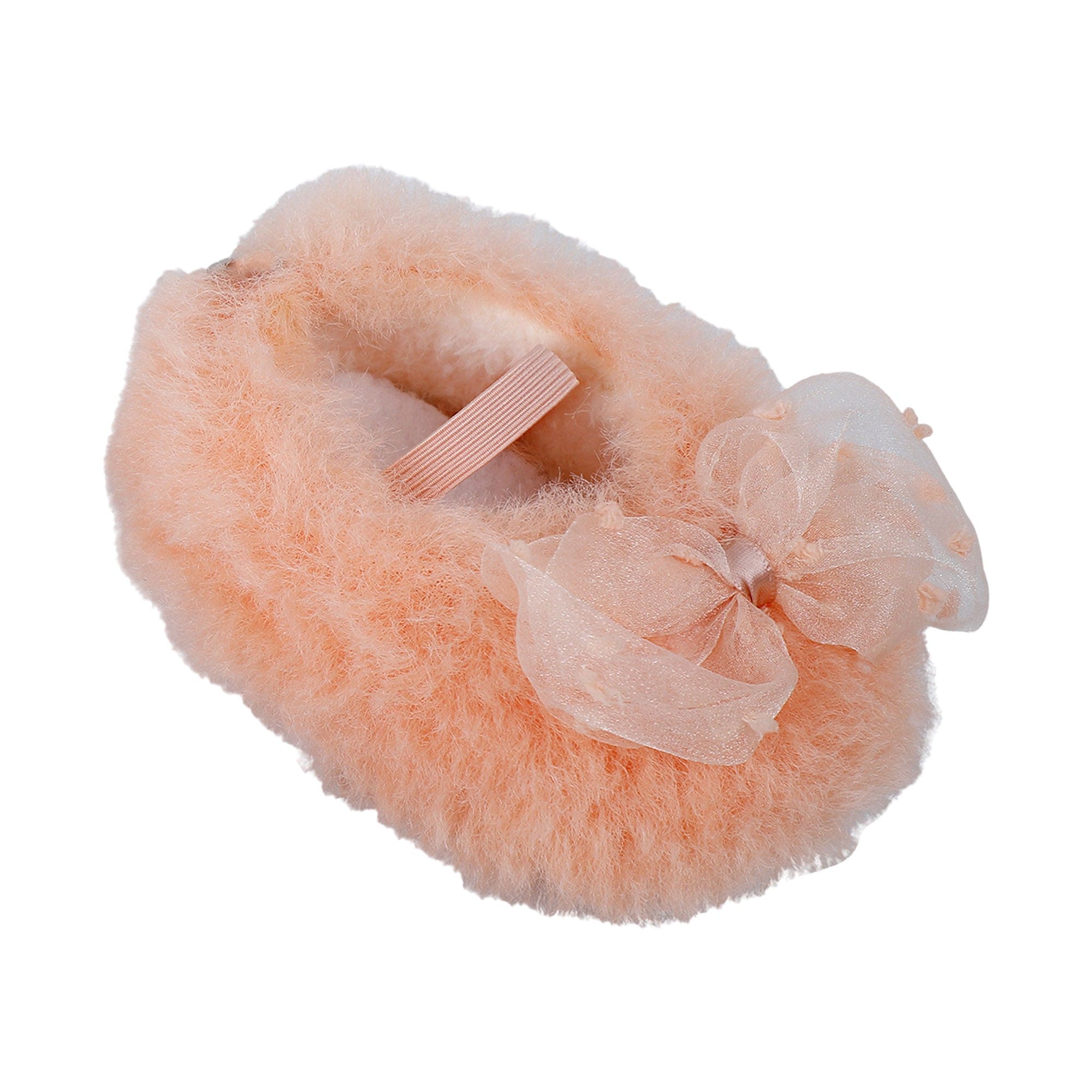 Baby Moo Bow Applique Warm Furry Booties - Peach