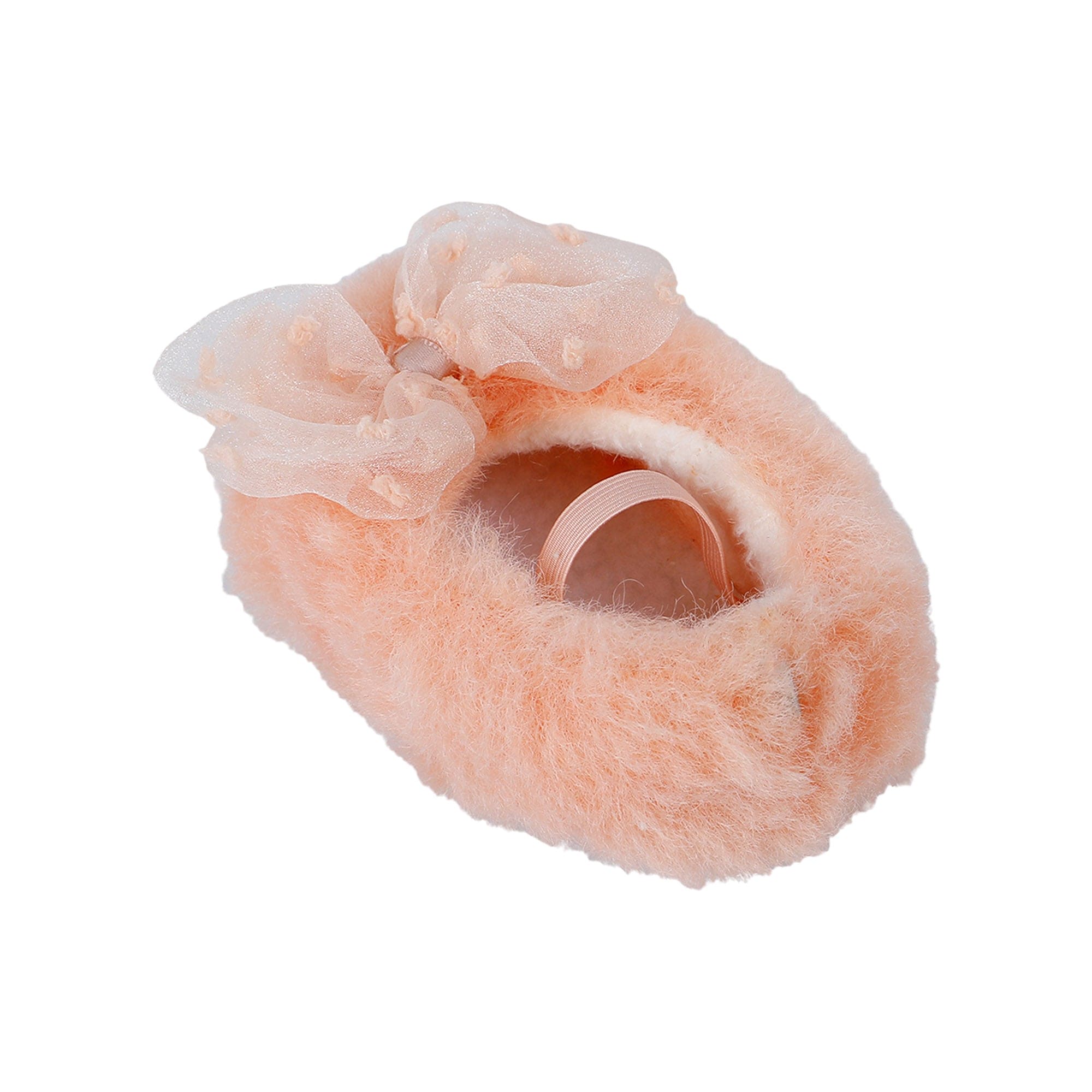 Baby Moo Bow Applique Warm Furry Booties - Peach