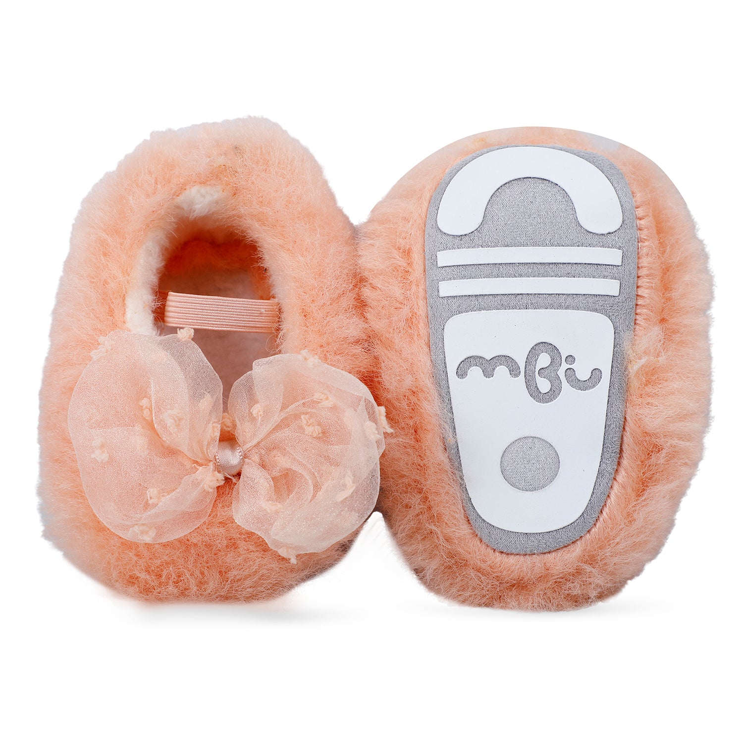 Baby Moo Bow Applique Warm Furry Booties - Peach - Baby Moo