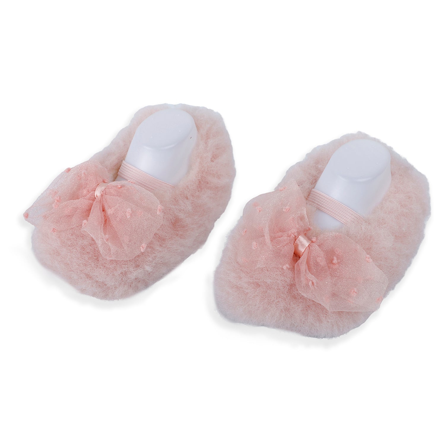 Baby Moo Bow Applique Warm Furry Booties - Pink - Baby Moo
