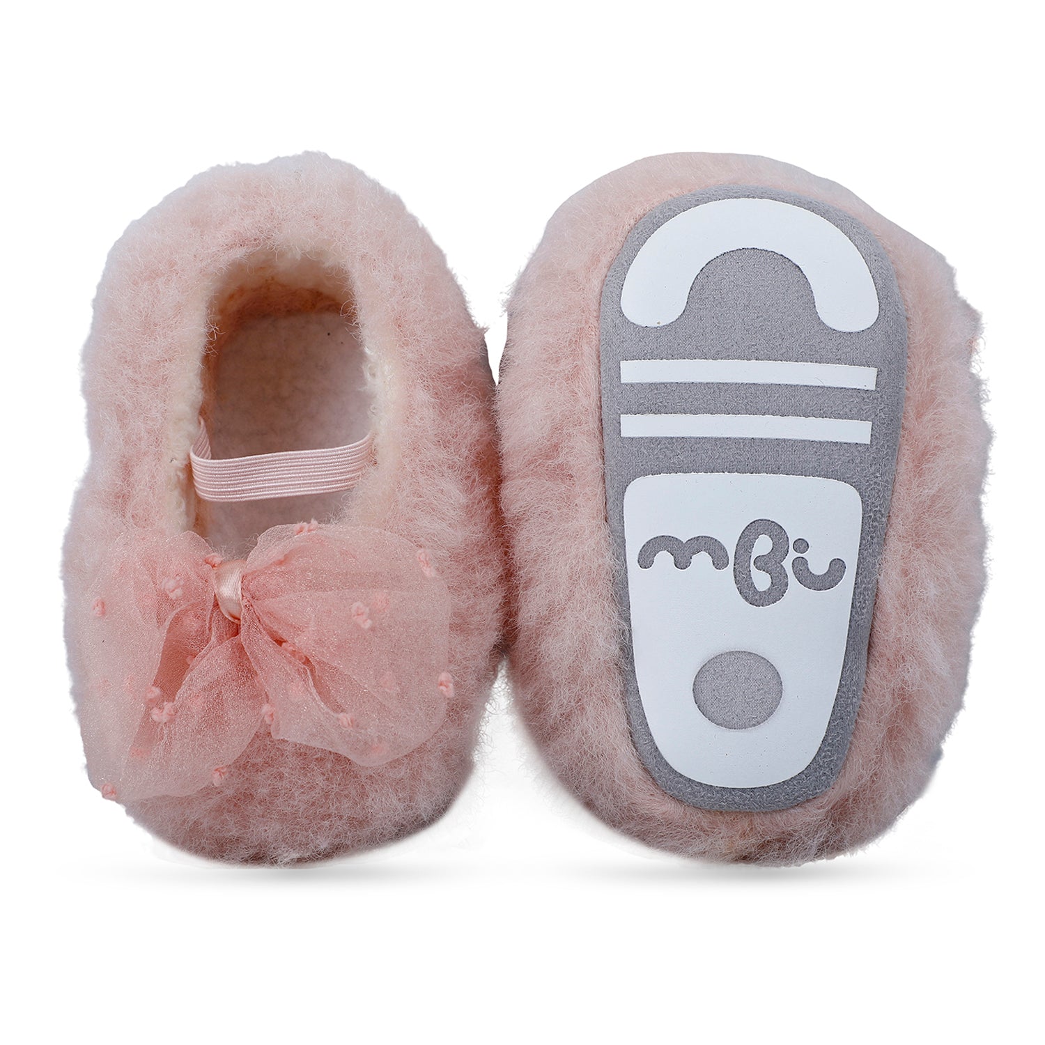 Baby Moo Bow Applique Warm Furry Booties - Pink - Baby Moo
