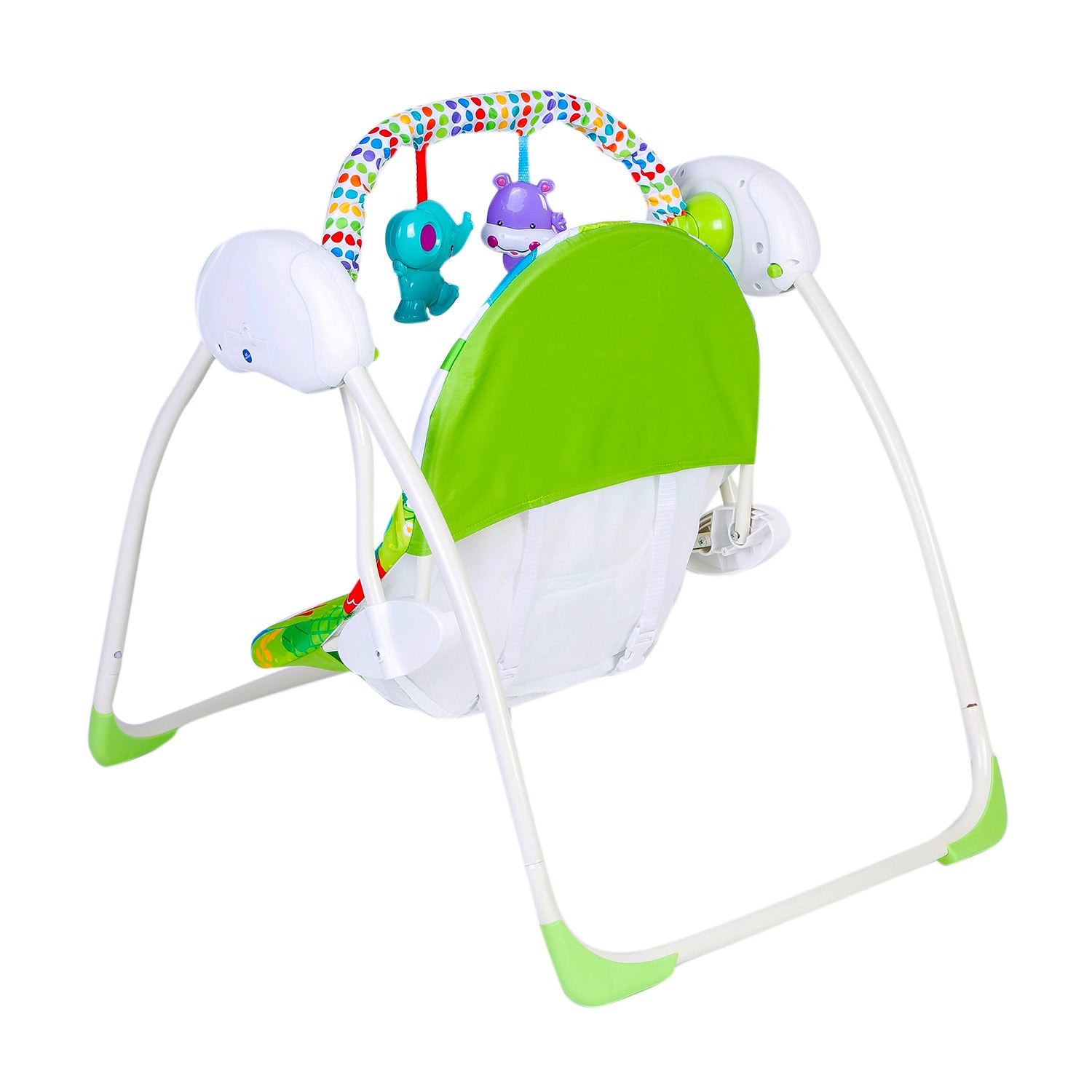 Bright Stars Foldable Musical Comfortable Swing With Animals Green