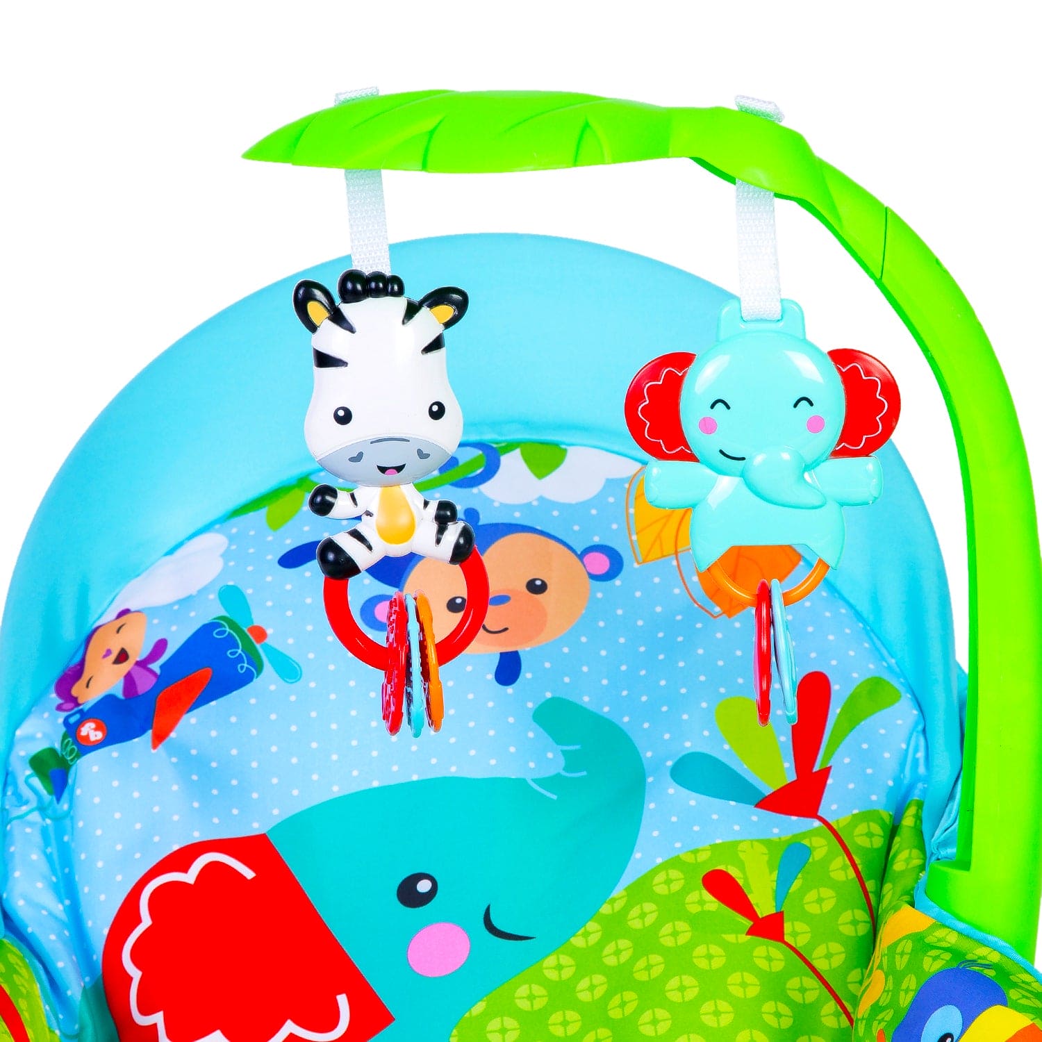 Newborn To Toddler Portable Bouncer With Hanging Toys Blue & Green