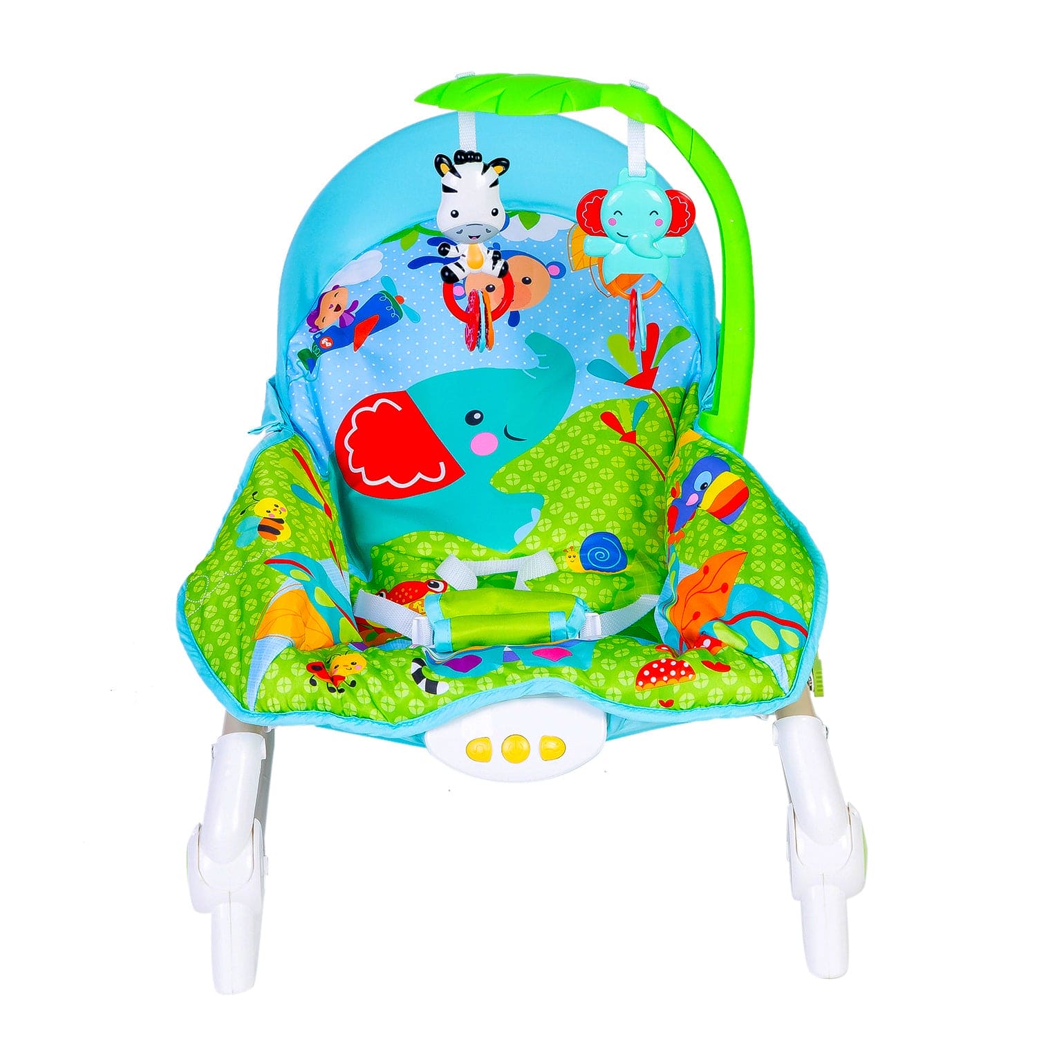 Newborn To Toddler Portable Bouncer With Hanging Toys Blue & Green