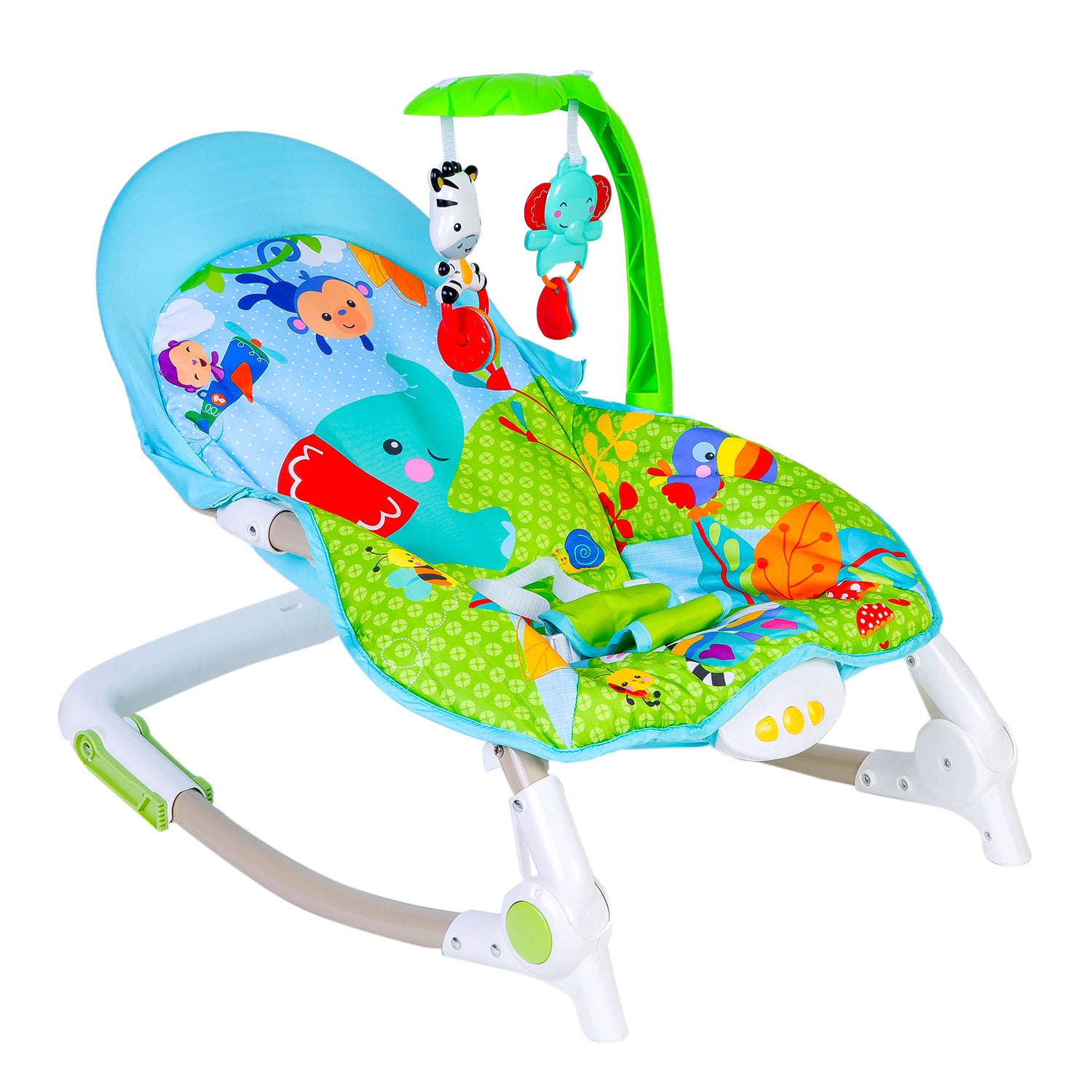 Newborn To Toddler Portable Bouncer With Hanging Toys Blue & Green