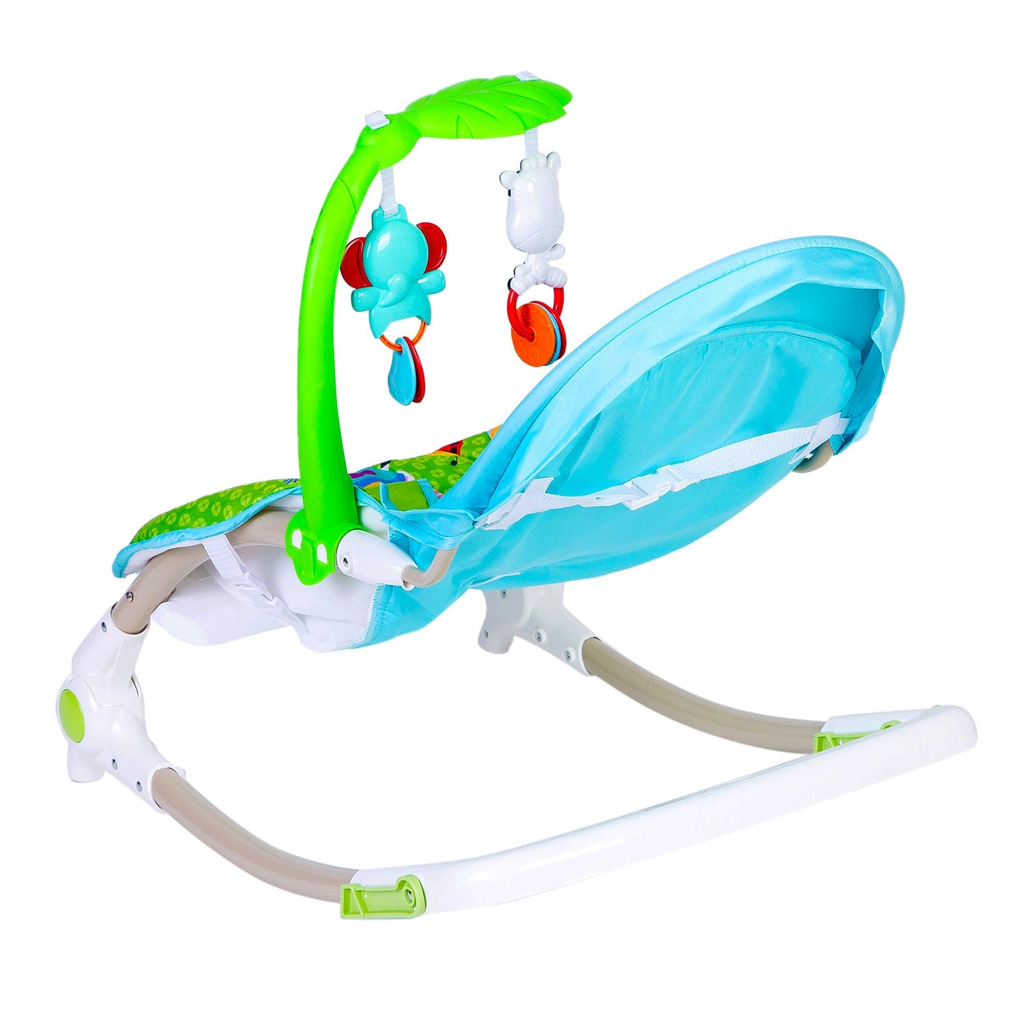Newborn To Toddler Portable Bouncer With Hanging Toys Blue & Green