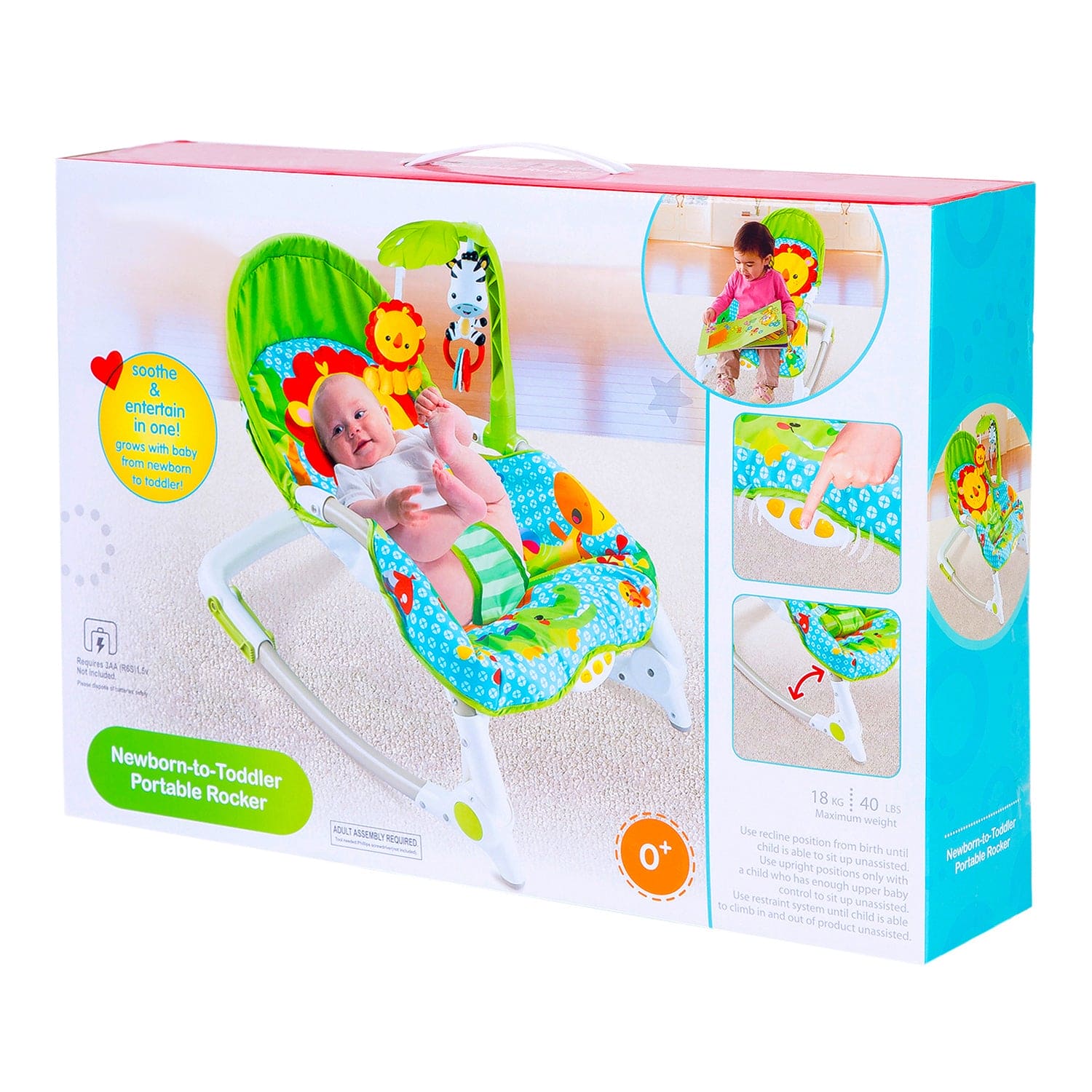 Newborn To Toddler Portable Rocker With Hanging Toys Lion Green