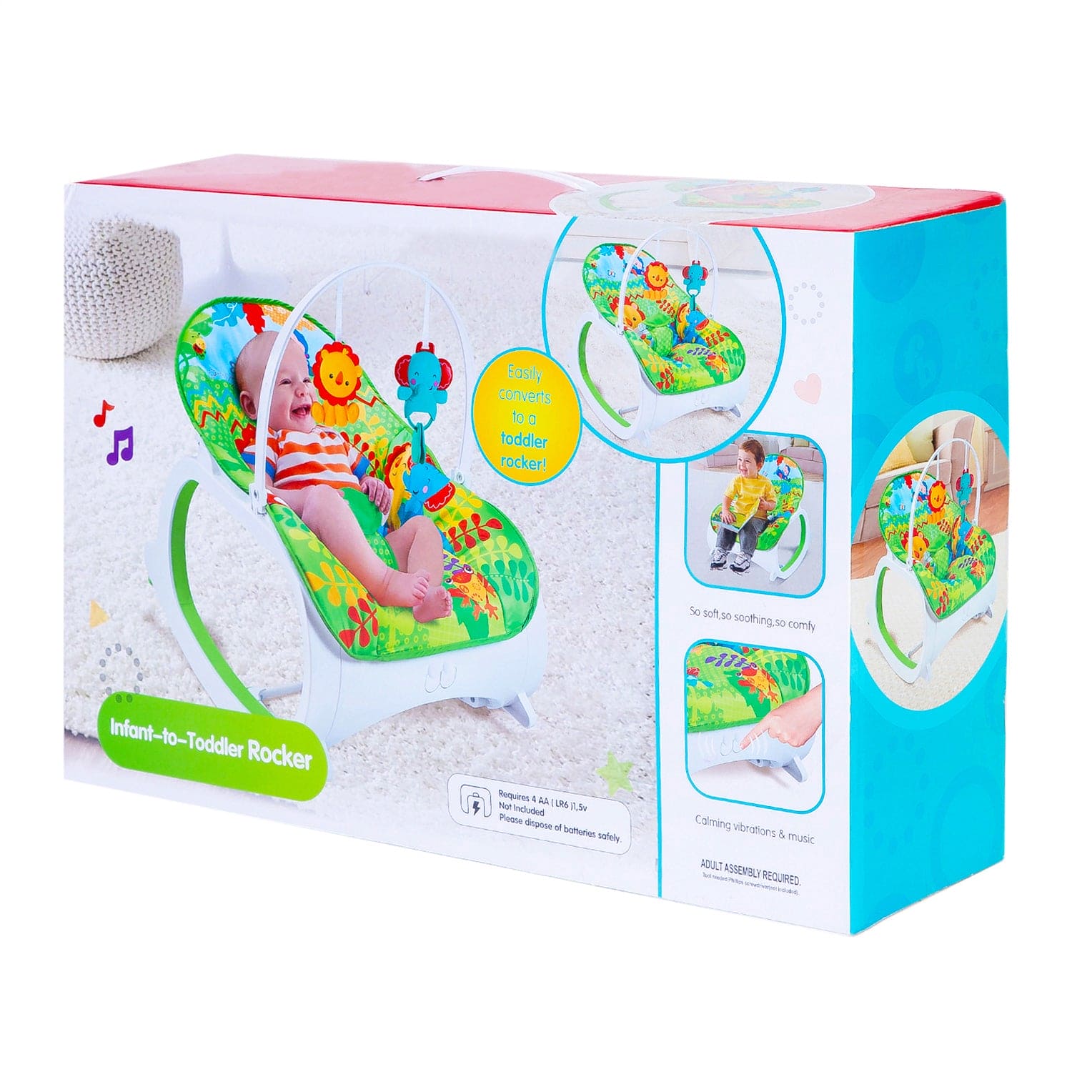 Infant To Toddler With Animals In Jungle Happy Baby Bouncer With Hanging Toys Green