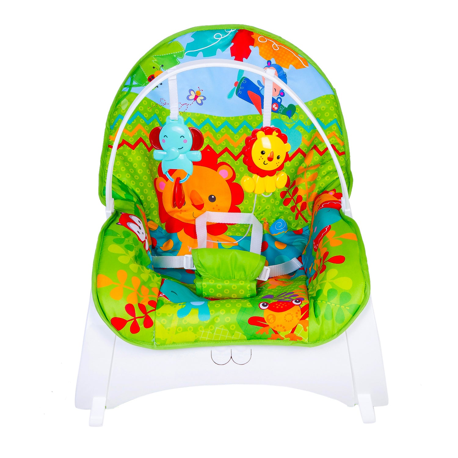 Infant To Toddler With Animals In Jungle Happy Baby Bouncer With Hanging Toys Green