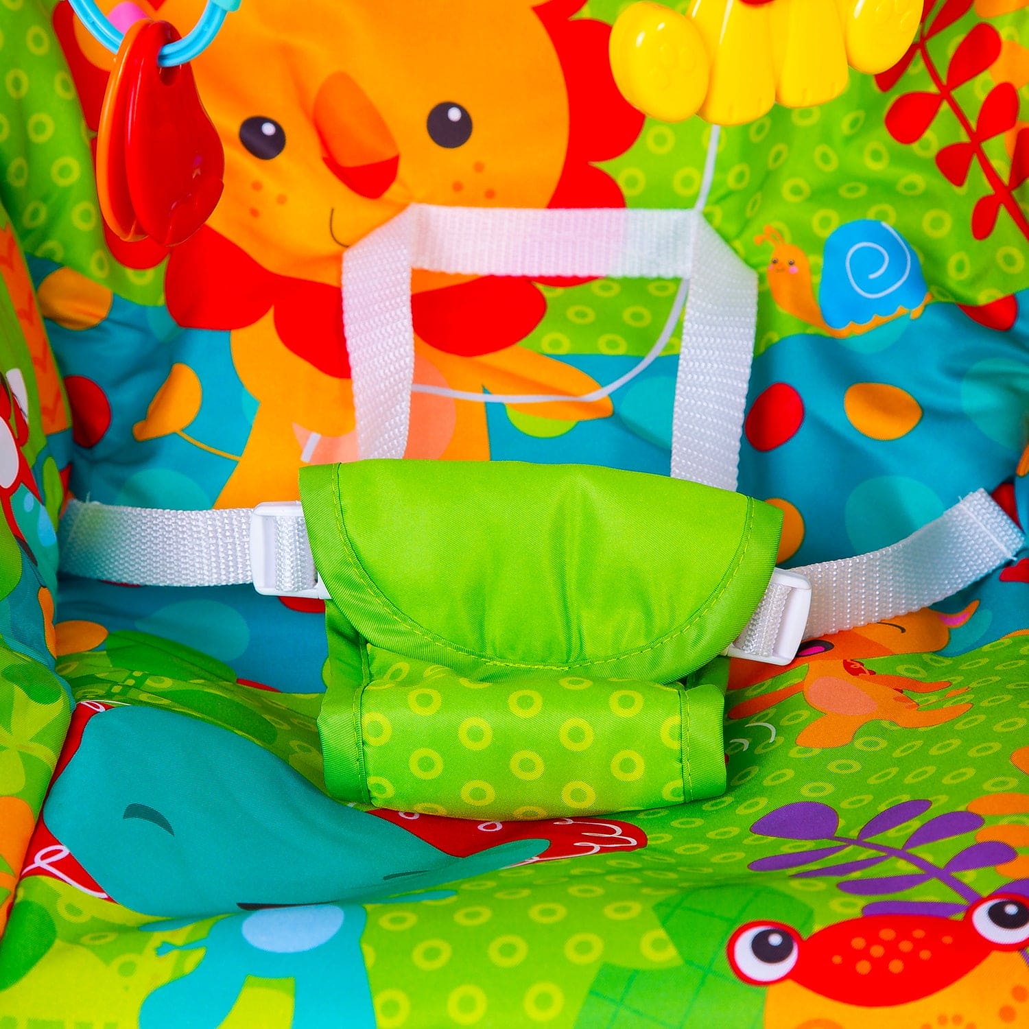Infant To Toddler With Animals In Jungle Happy Baby Bouncer With Hanging Toys Green