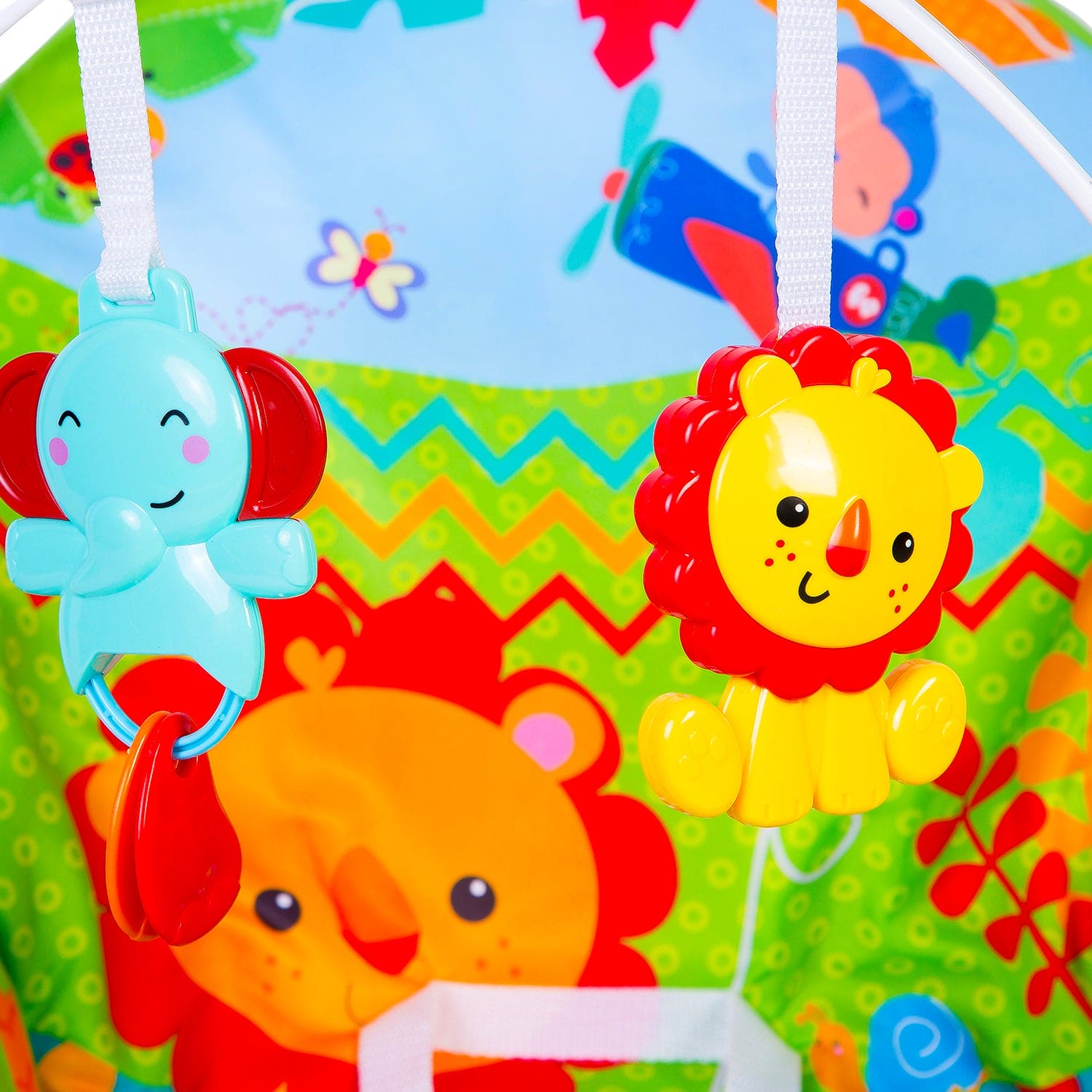 Infant To Toddler With Animals In Jungle Happy Baby Bouncer With Hanging Toys Green
