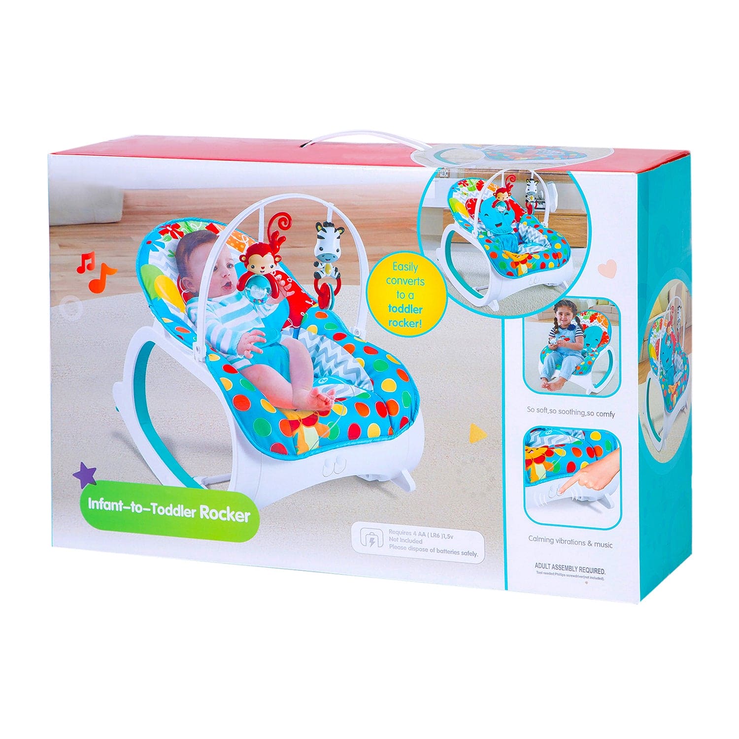 Infant To Toddler Polka Dots Happy Baby Bouncer With Hanging Toys Blue