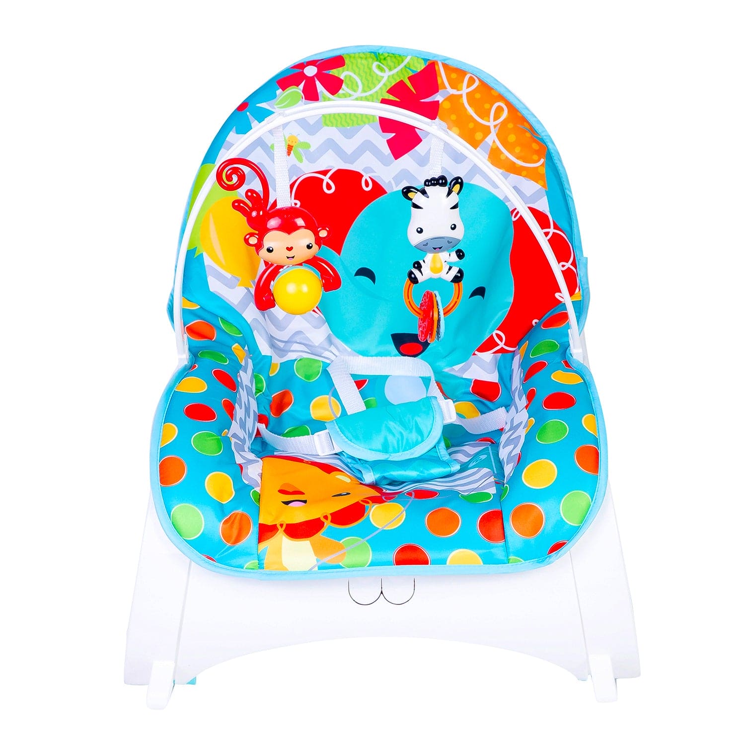 Infant To Toddler Polka Dots Happy Baby Bouncer With Hanging Toys Blue