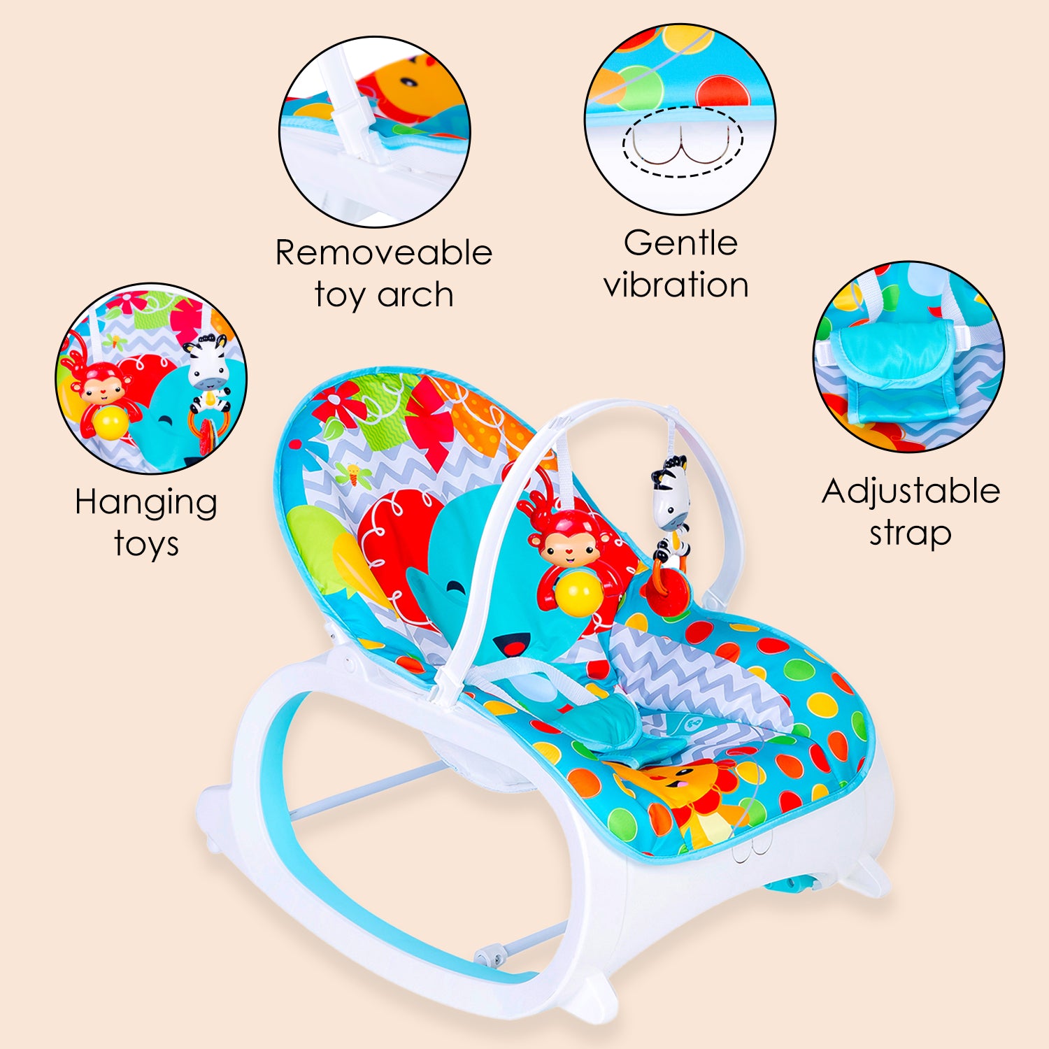 Infant To Toddler Polka Dots Happy Baby Bouncer With Hanging Toys Blue