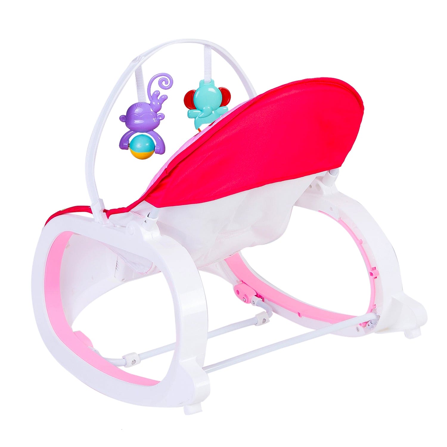 Infant To Toddler Polka Dotted Portable Rocker With Hanging Toys Red & Pink