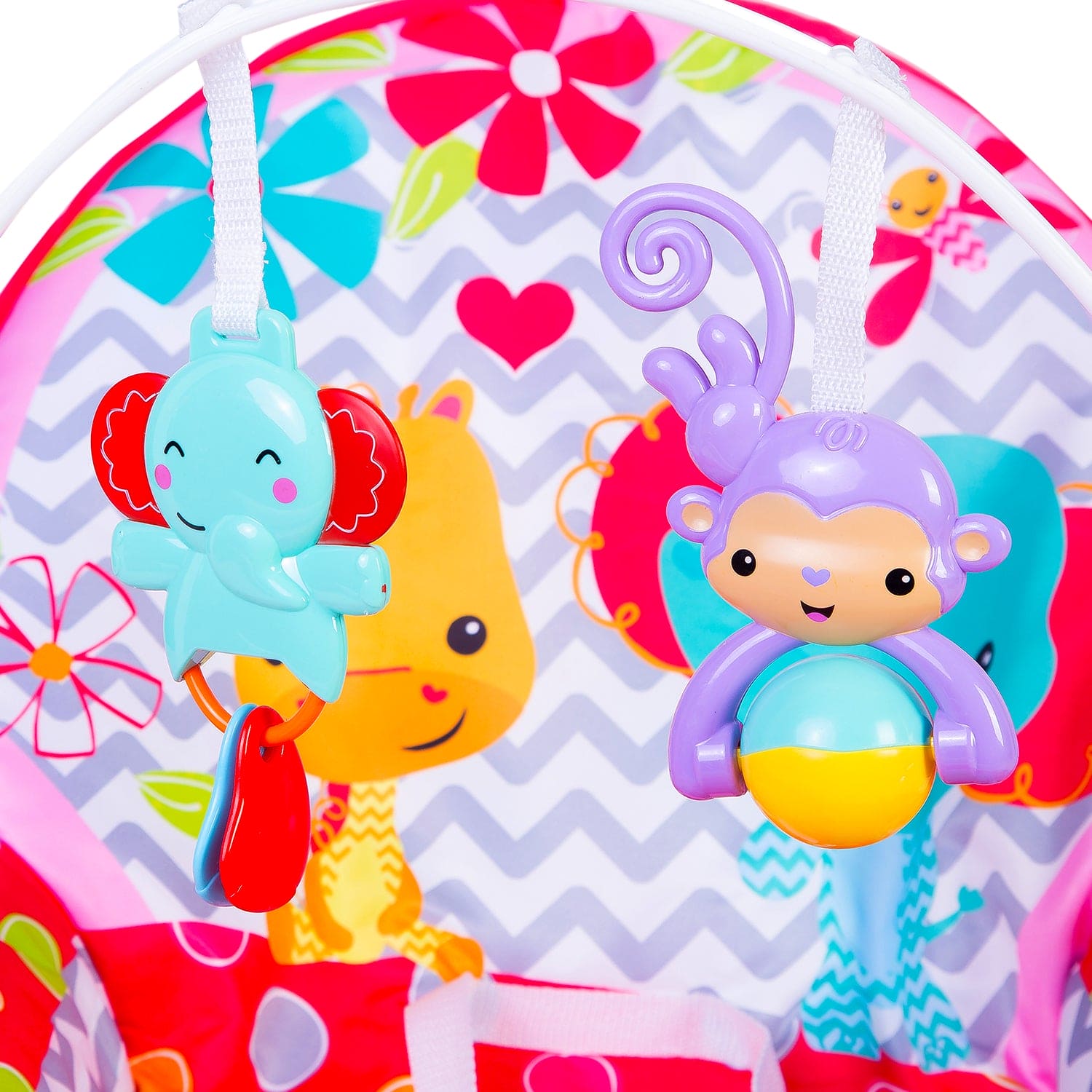 Infant To Toddler Polka Dotted Portable Rocker With Hanging Toys Red & Pink