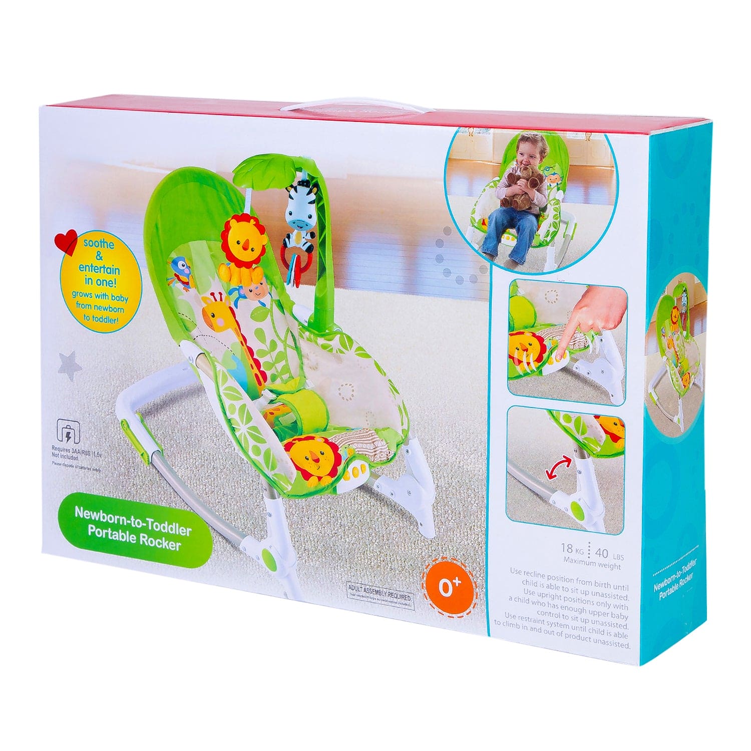Newborn To Toddler Portable Musical Rocker With Hanging Toys Green
