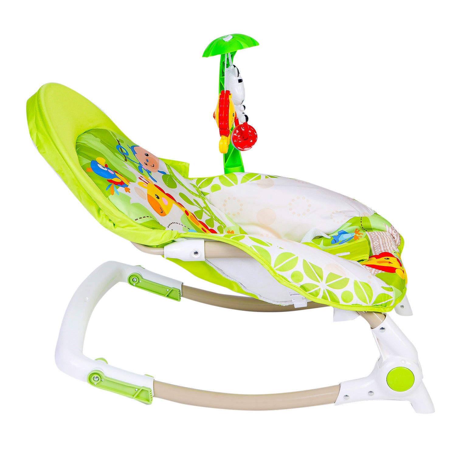Newborn To Toddler Portable Musical  Rocker With Hanging Toys Green