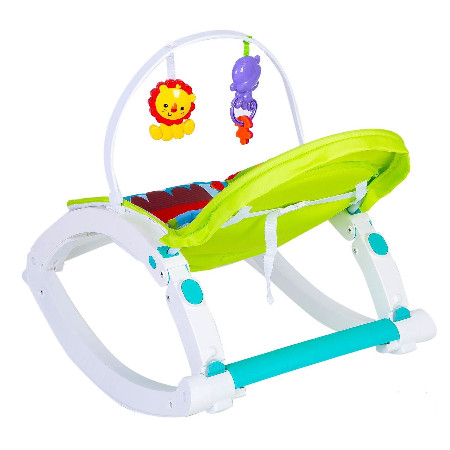 Newborn To Toddler Portable Bouncer With Hanging Toys Green