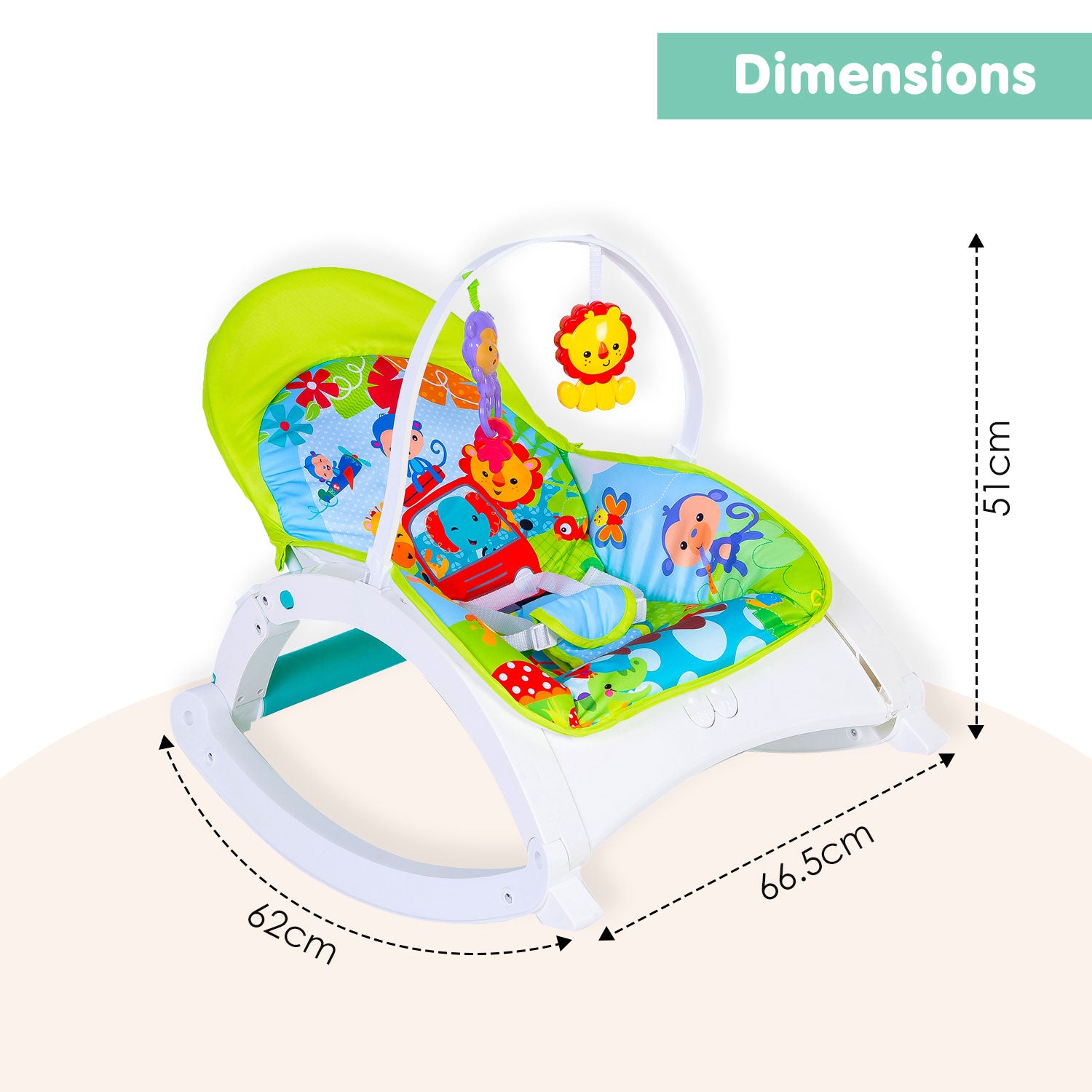 Newborn To Toddler Portable Bouncer With Hanging Toys Green