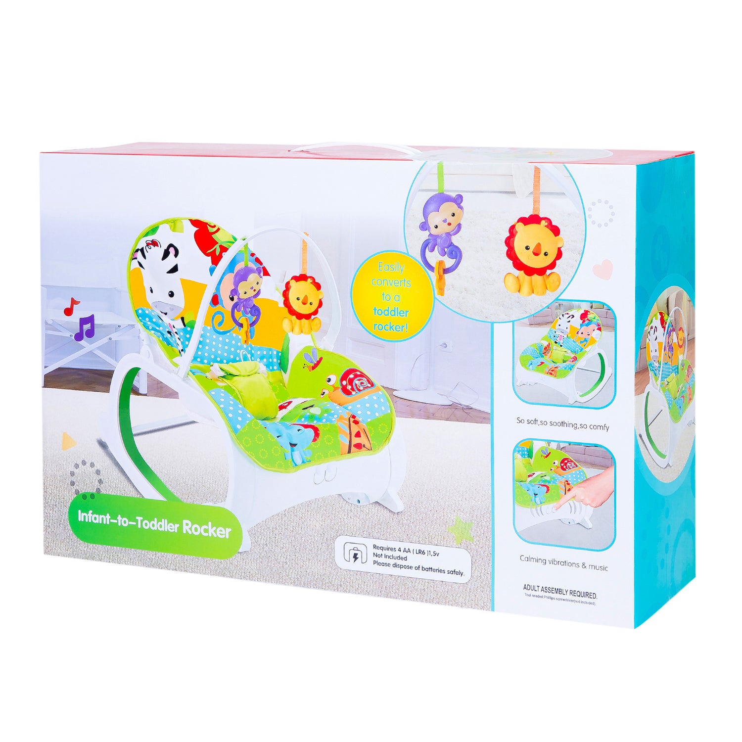 Infant To Toddler Happy Baby Bouncer With Hanging Toys Green