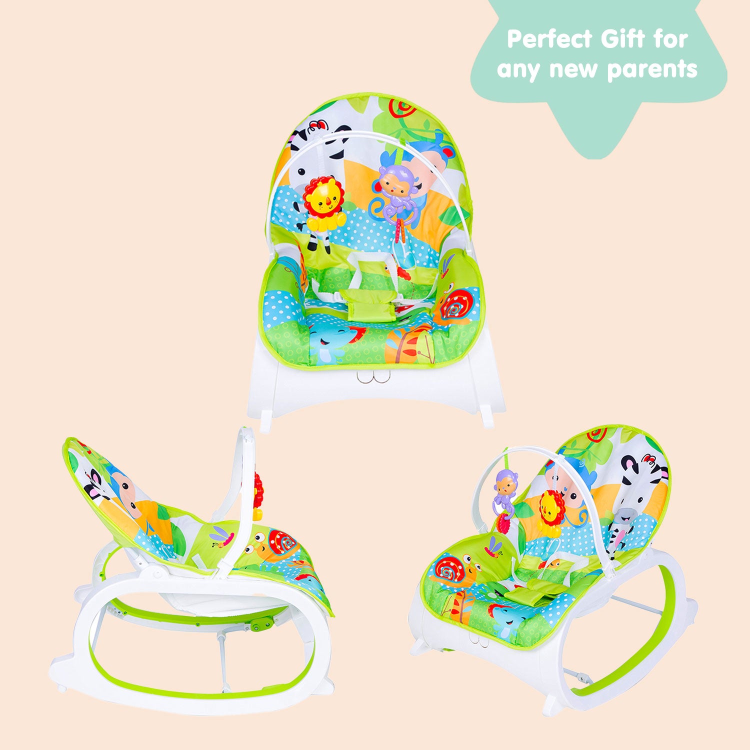 Infant To Toddler Happy Baby Bouncer With Hanging Toys Green