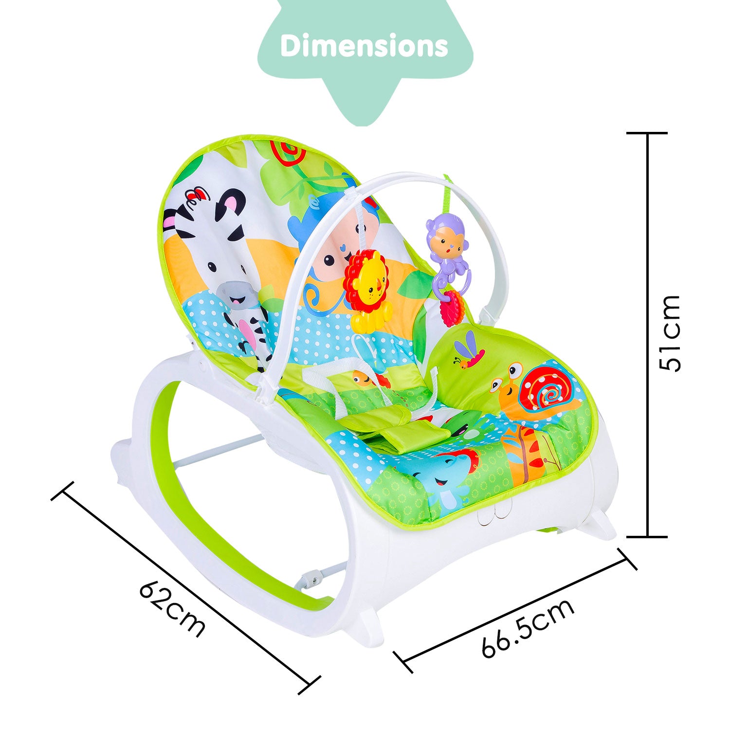 Infant To Toddler Happy Baby Bouncer With Hanging Toys Green