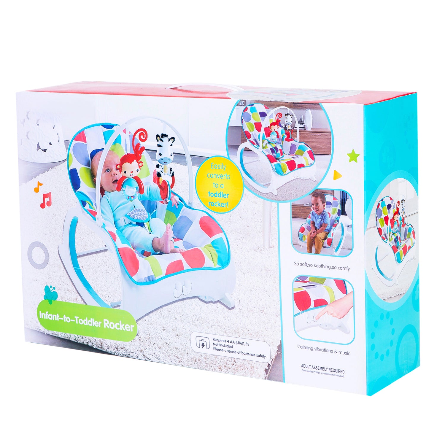 Infant To Toddler Polka Dotted Portable Rocker With Hanging Toys Blue