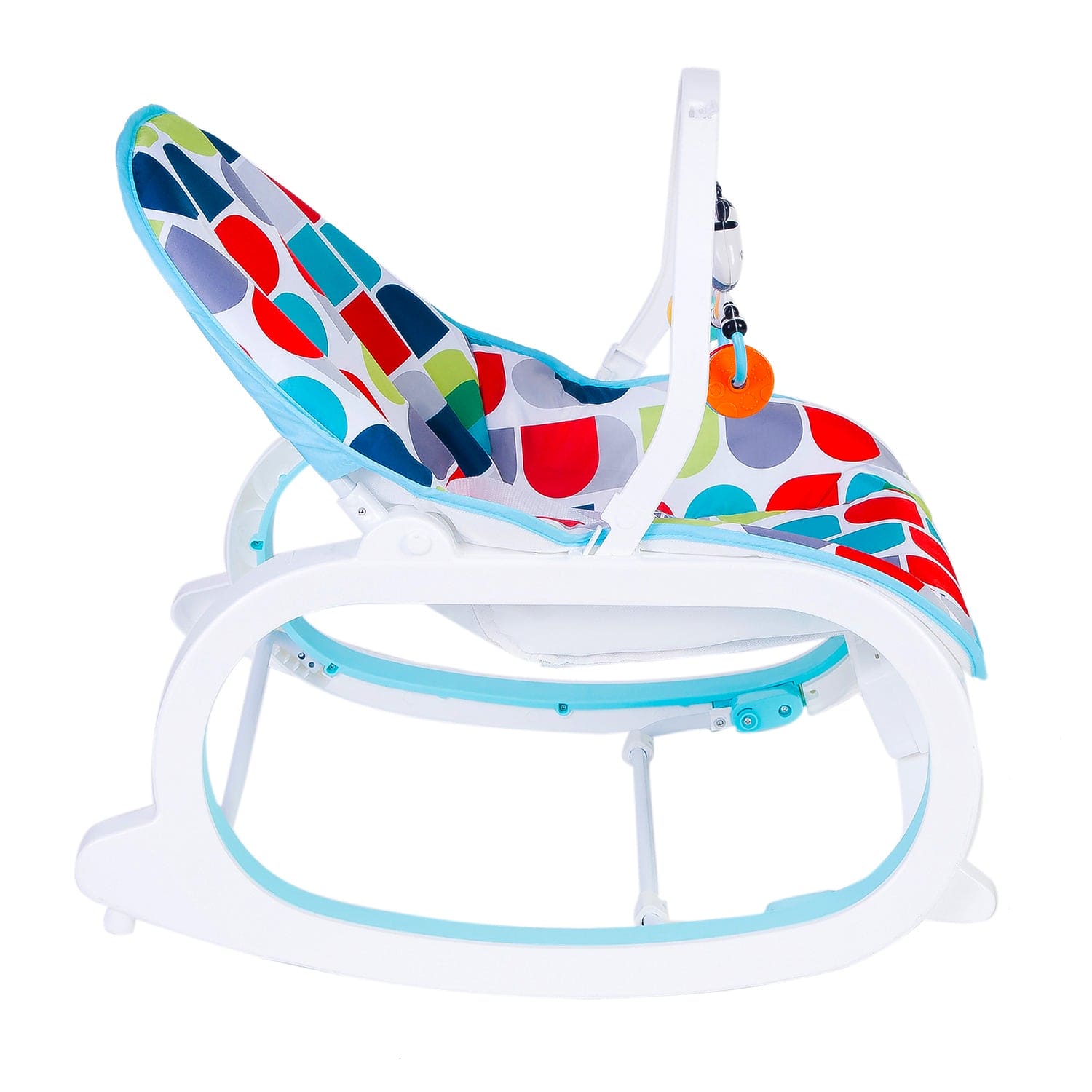 Infant To Toddler Polka Dotted Portable Rocker With Hanging Toys Blue