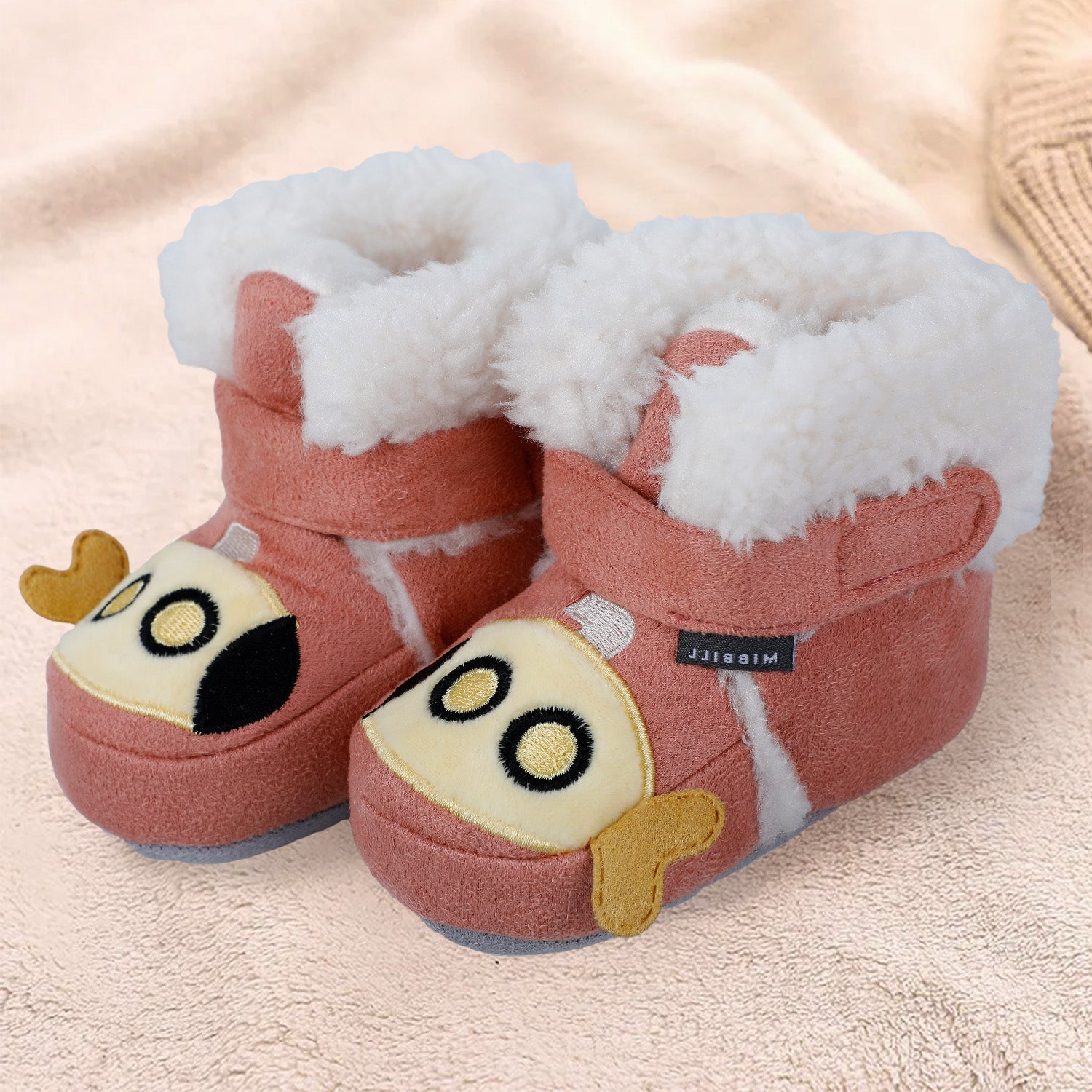 Baby Moo Submarine Velcro Warm Furry Booties - Pink - Baby Moo