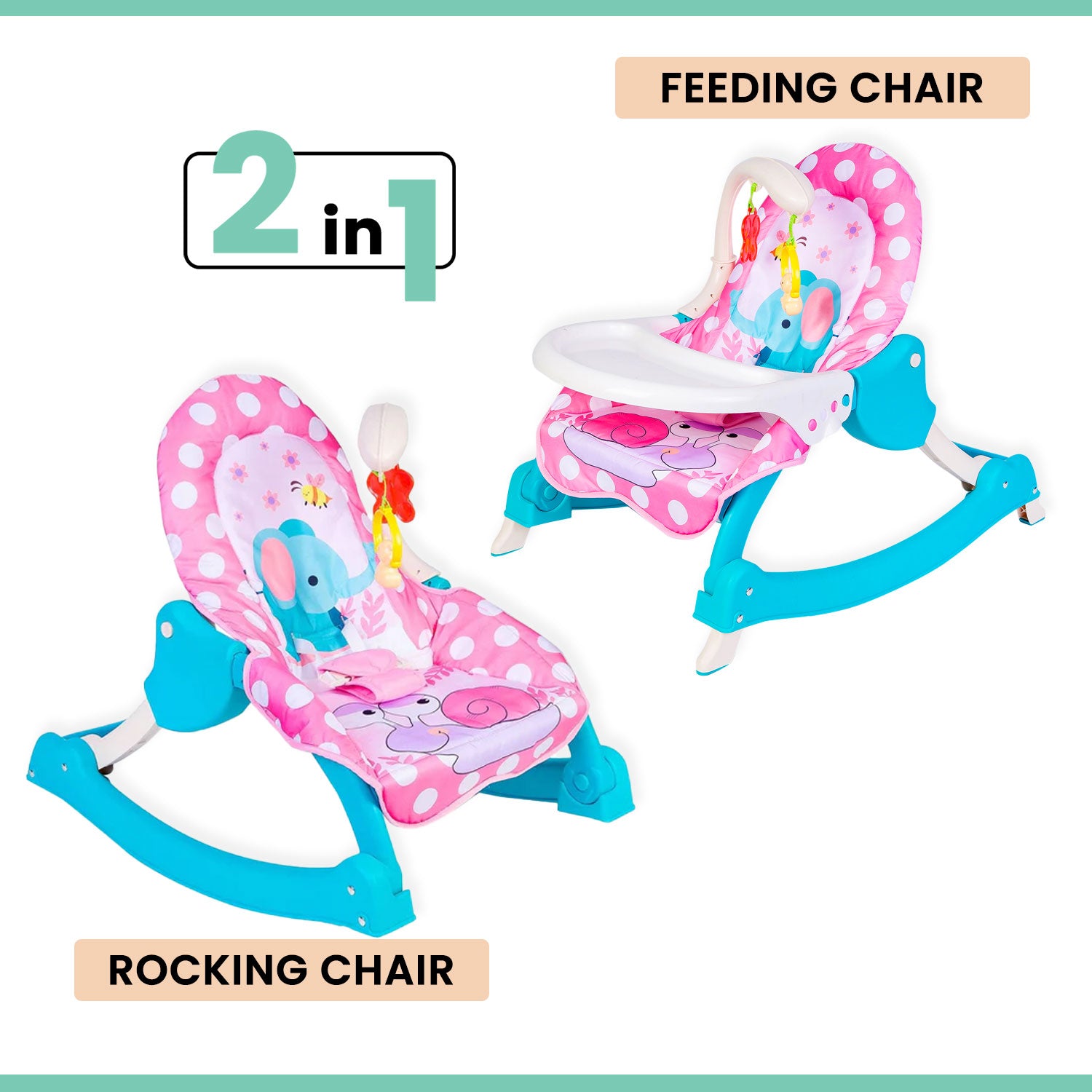 2 In 1 Rocker Cum Feeding Chair 20 Kg Polka Dot Pink