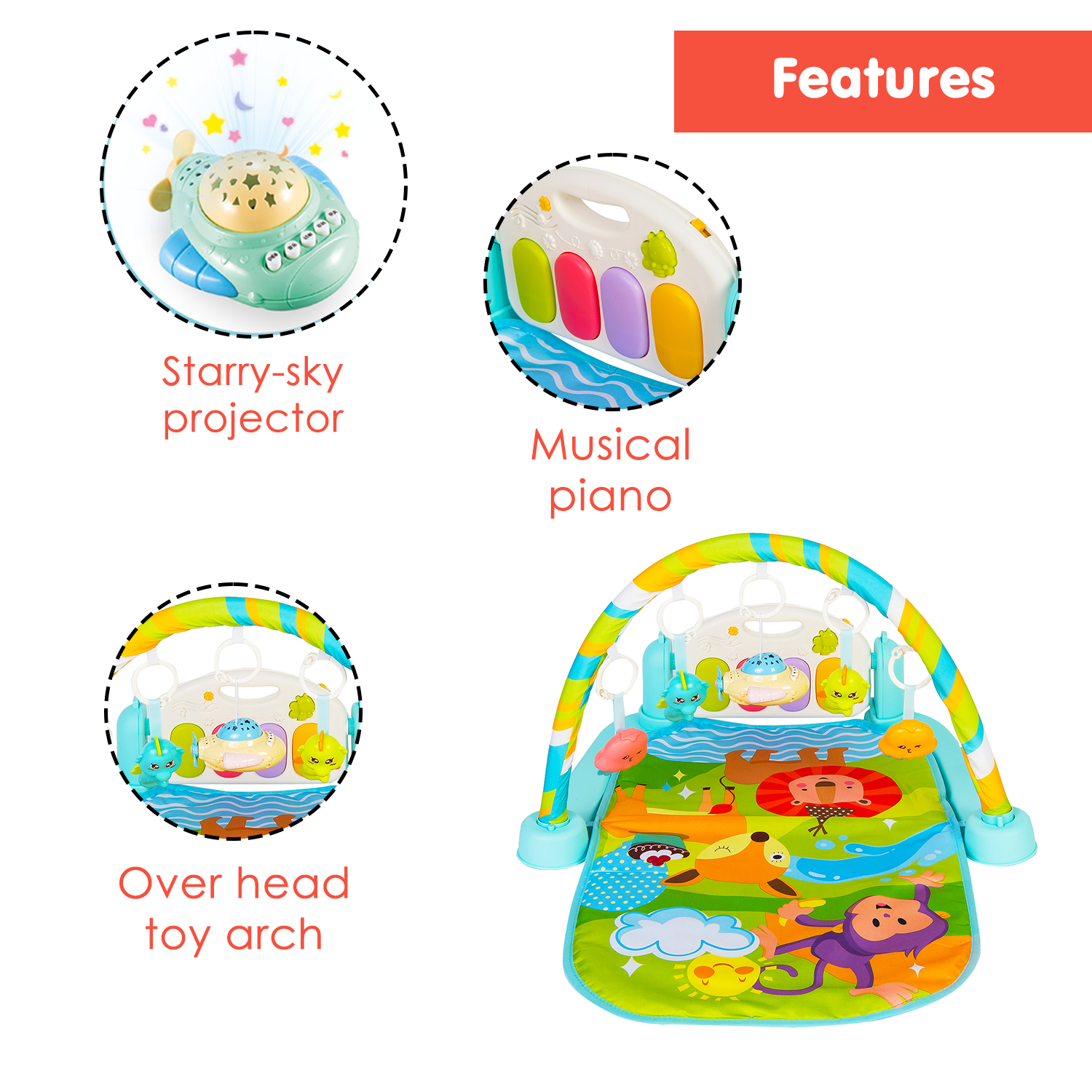 Sunny Zoo Day Multicolour Piano Activity Gym