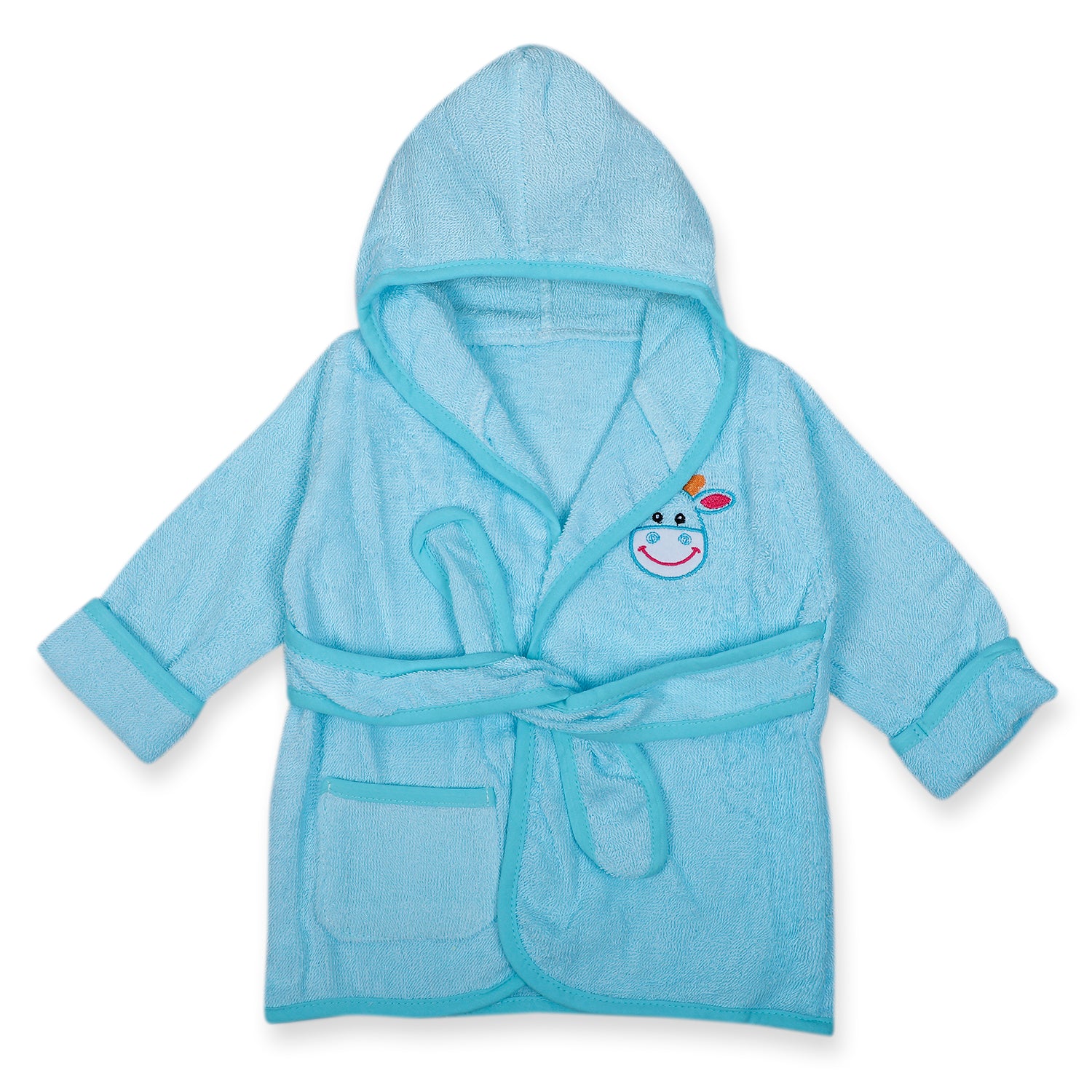 Baby Moo Blushing Cow Embroidered Half Sleeves Bathrobe - Turquoise - Baby Moo