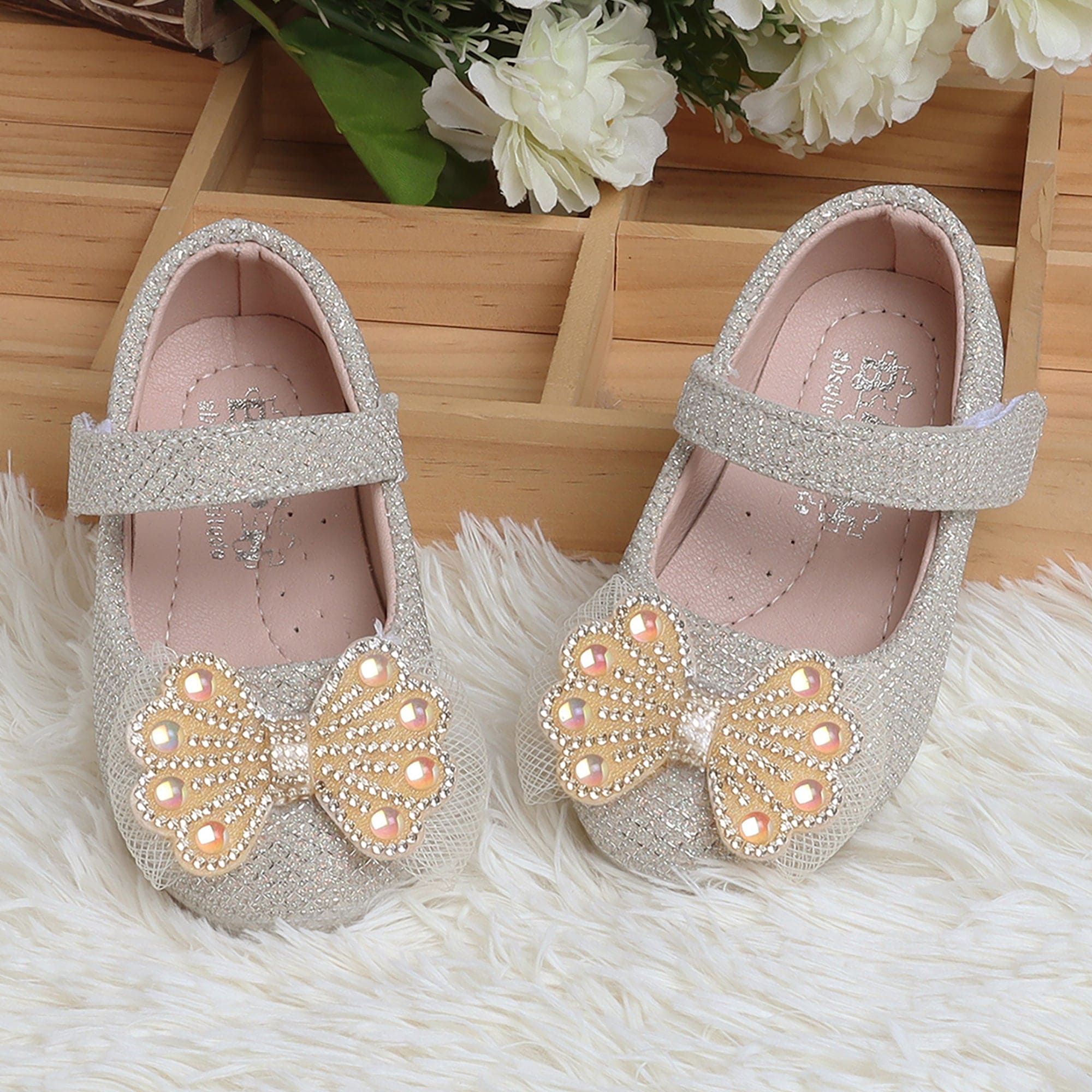 Gold Wedding Shoes Butterfly Baby Moo Glittery Butterfly Bow Mary