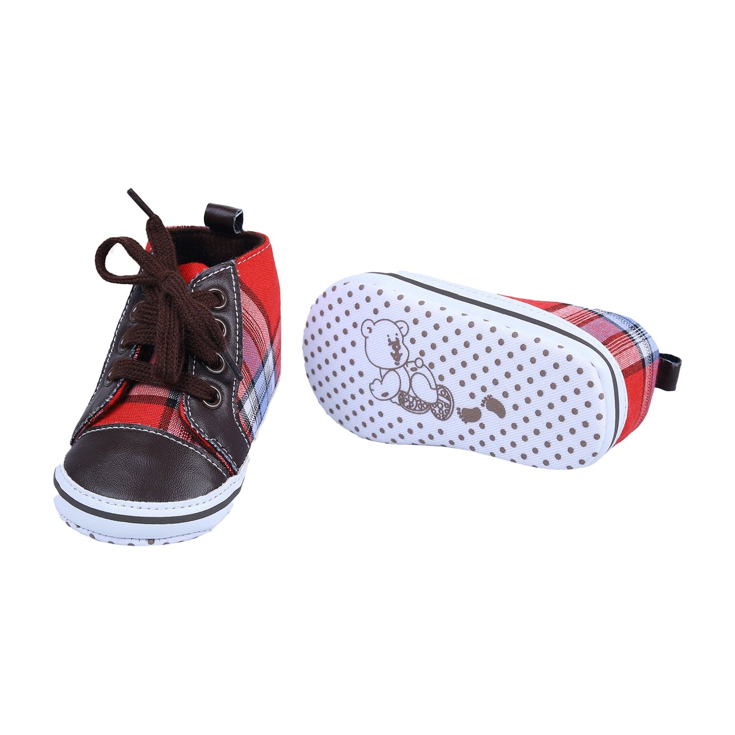 High Top Lace-Up Checked Stylish Sneaker Booties - Red