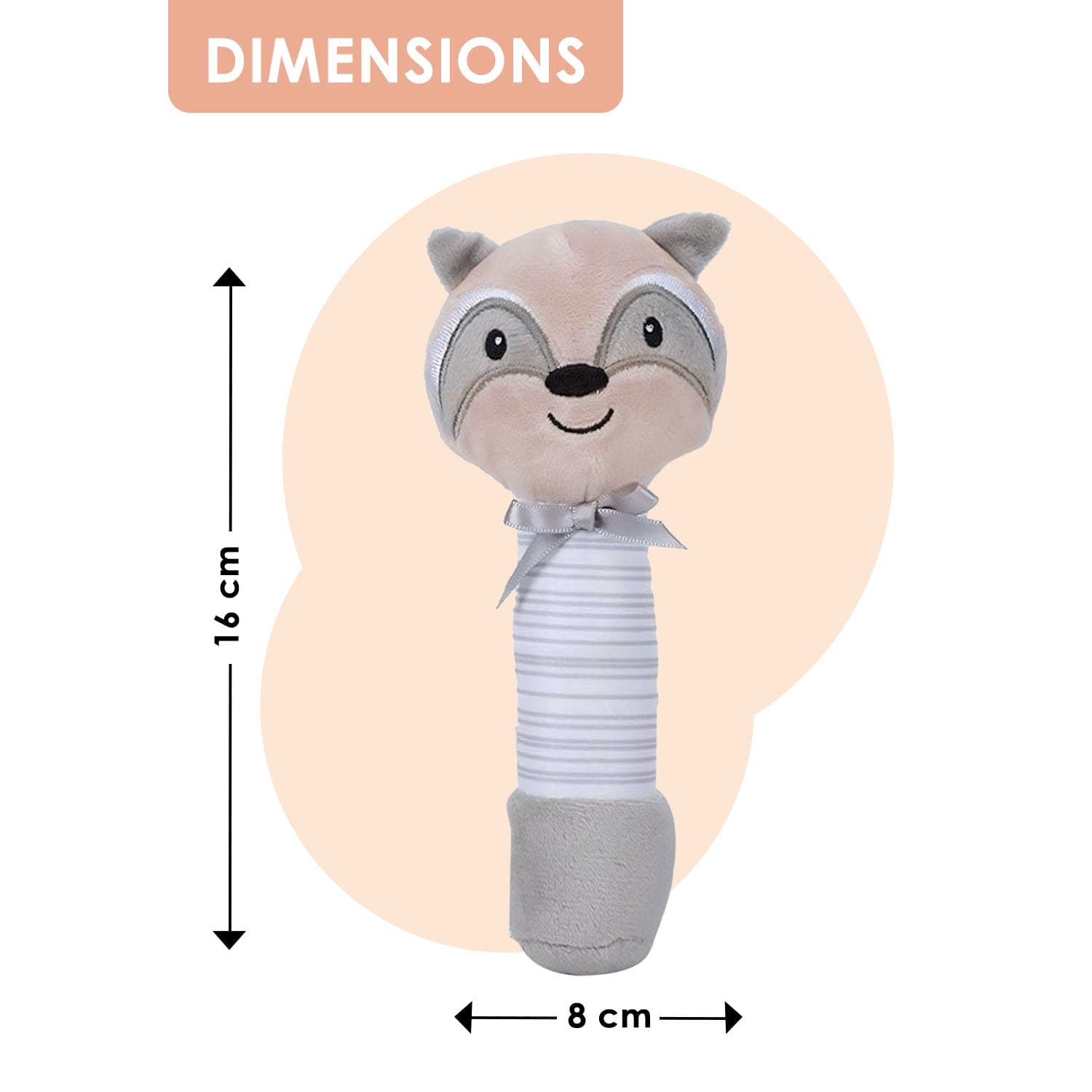 Baby Moo Raccoon Squeaker Sound Handheld Rattle Toy - Grey
