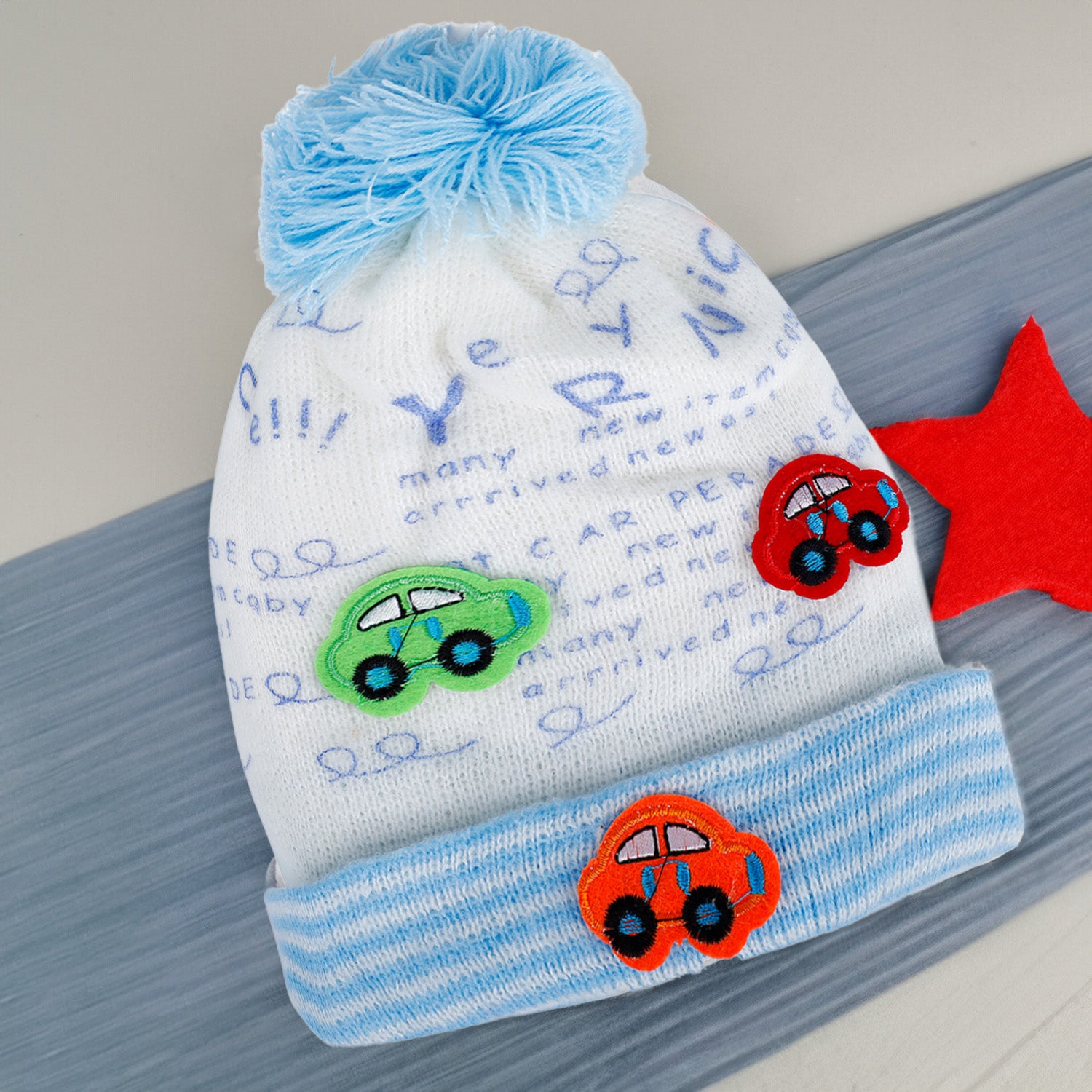 Baby Moo Car Pom Pom Breathable Beanie Warm Knitted Woollen Cap - Sky