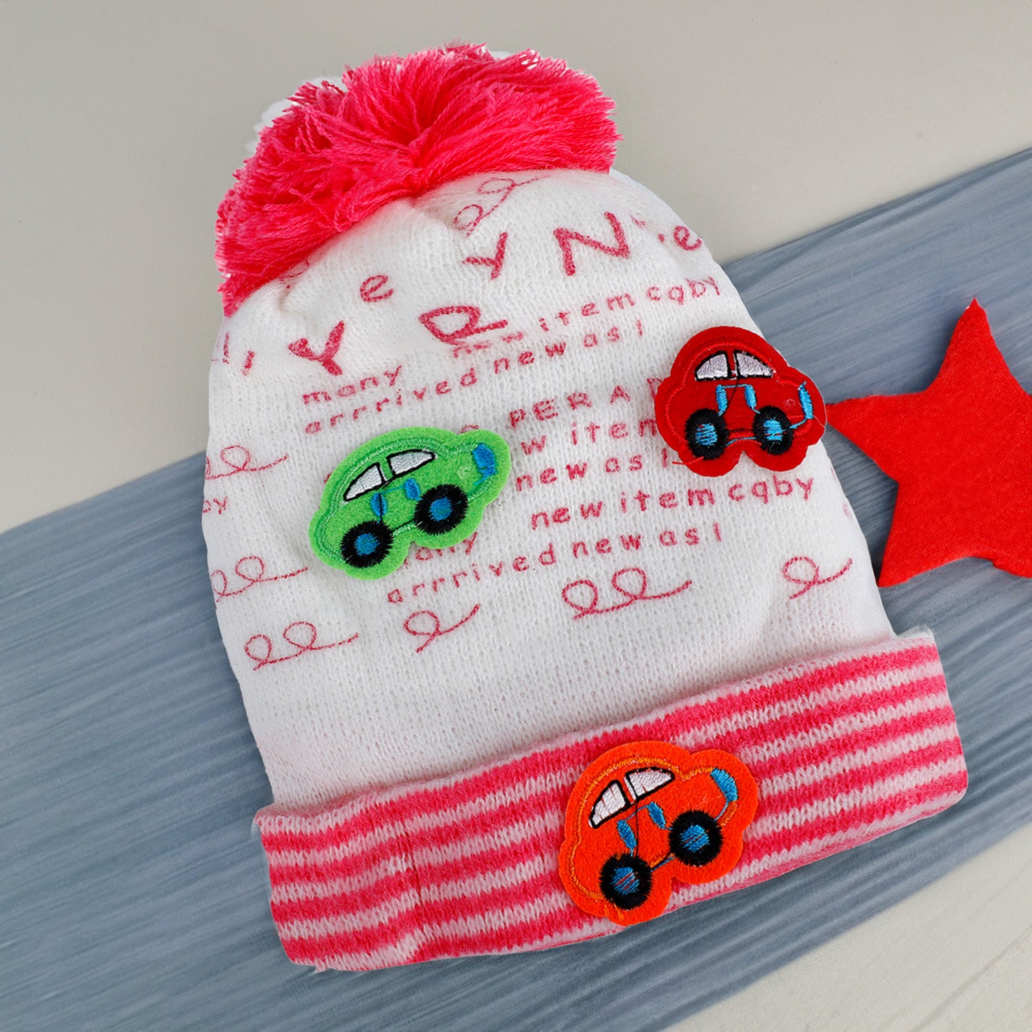Baby Moo Car Pom Pom Breathable Beanie Warm Knitted Woollen Cap - Pink