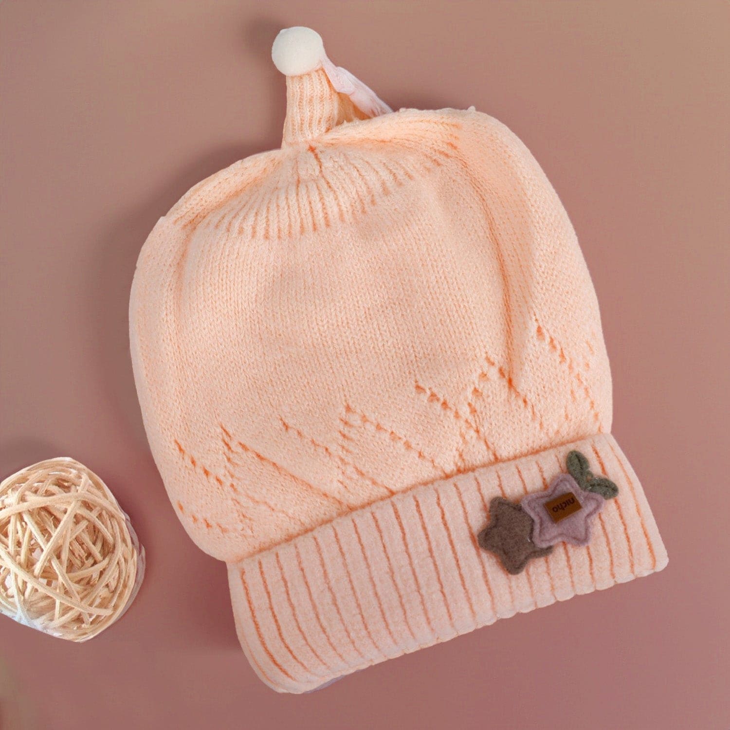 Baby Moo Star Breathable Beanie Warm Knitted Woollen Cap - Peach